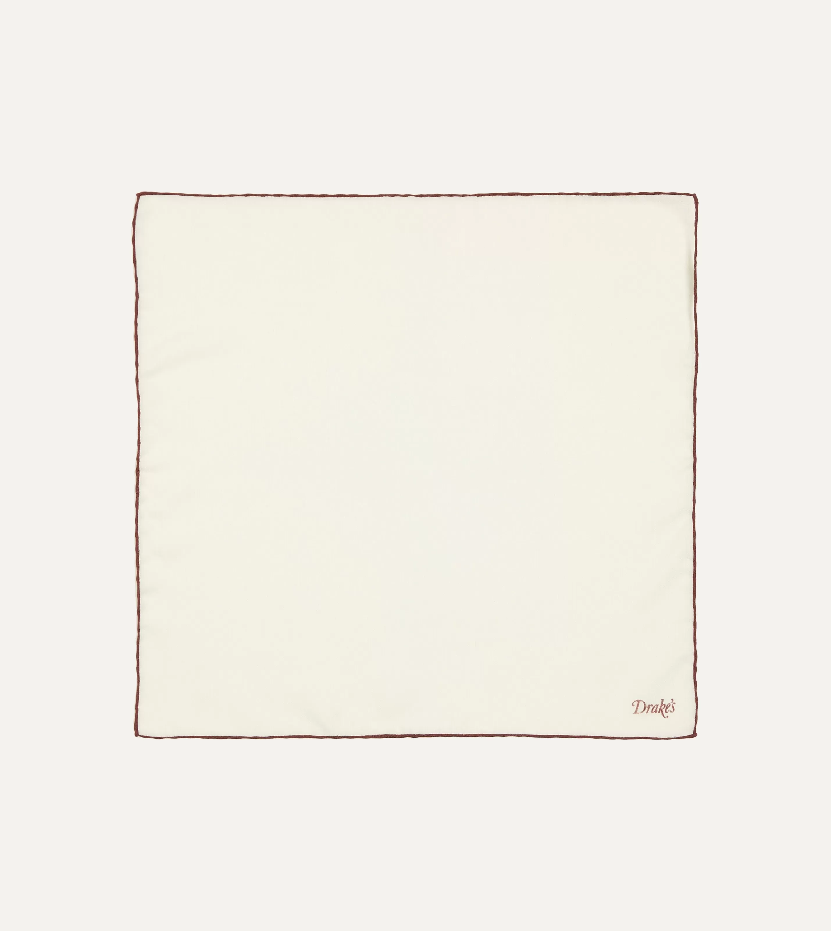 Drake’s Pocket Squares | Ivory And Burgundy Shoestring Border Silk Pocket Square