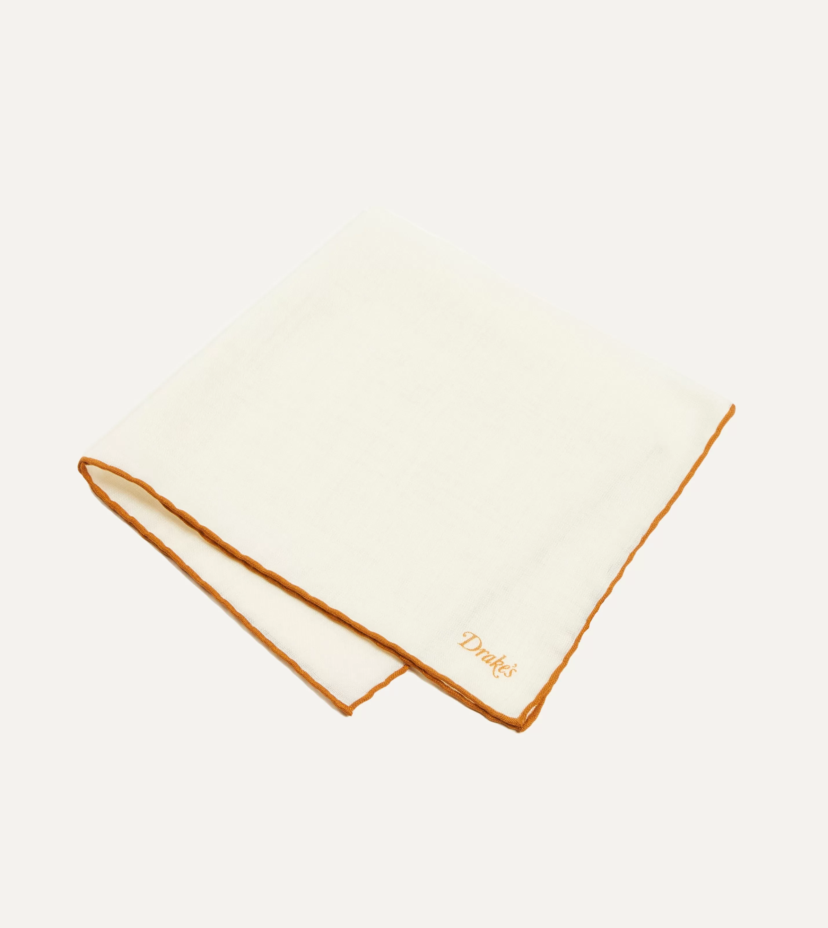 Drake’s Pocket Squares | Ivory And Gold Shoestring Border Silk Pocket Square
