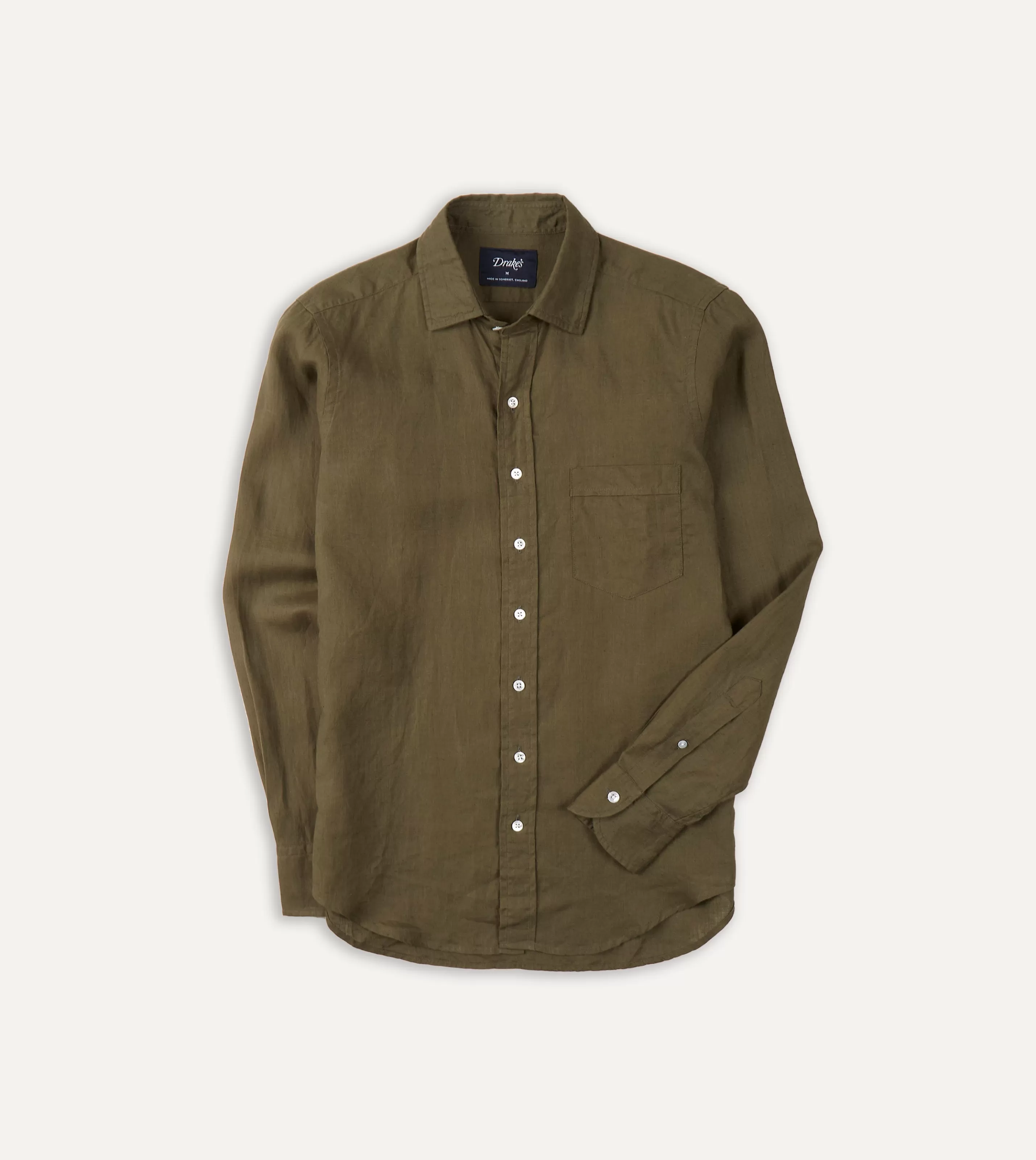 Drake’s Shirts | Linen Spread Collar Shirt Khaki green