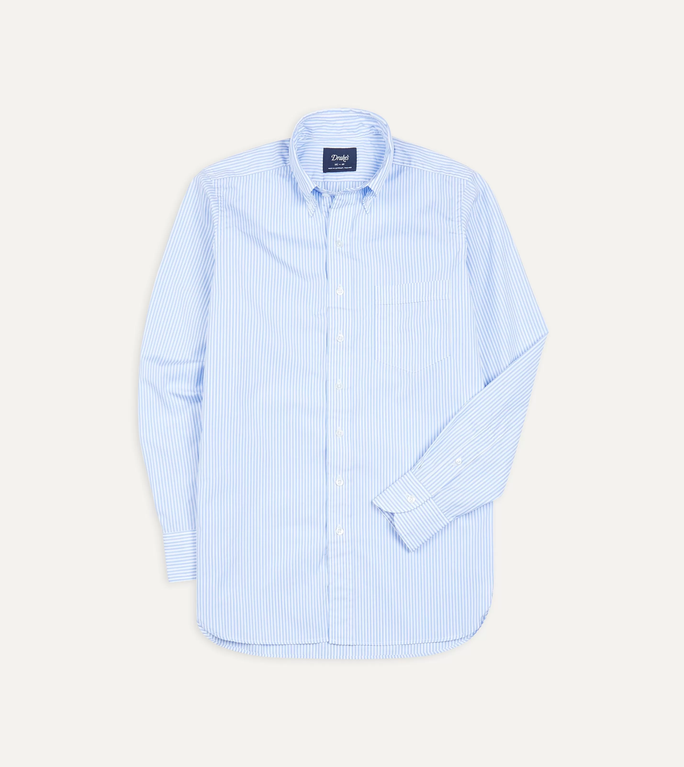 Drake’s Shirts | Formal Shirts | Bengal Stripe Cotton Poplin Button-Down Shirt Light blue