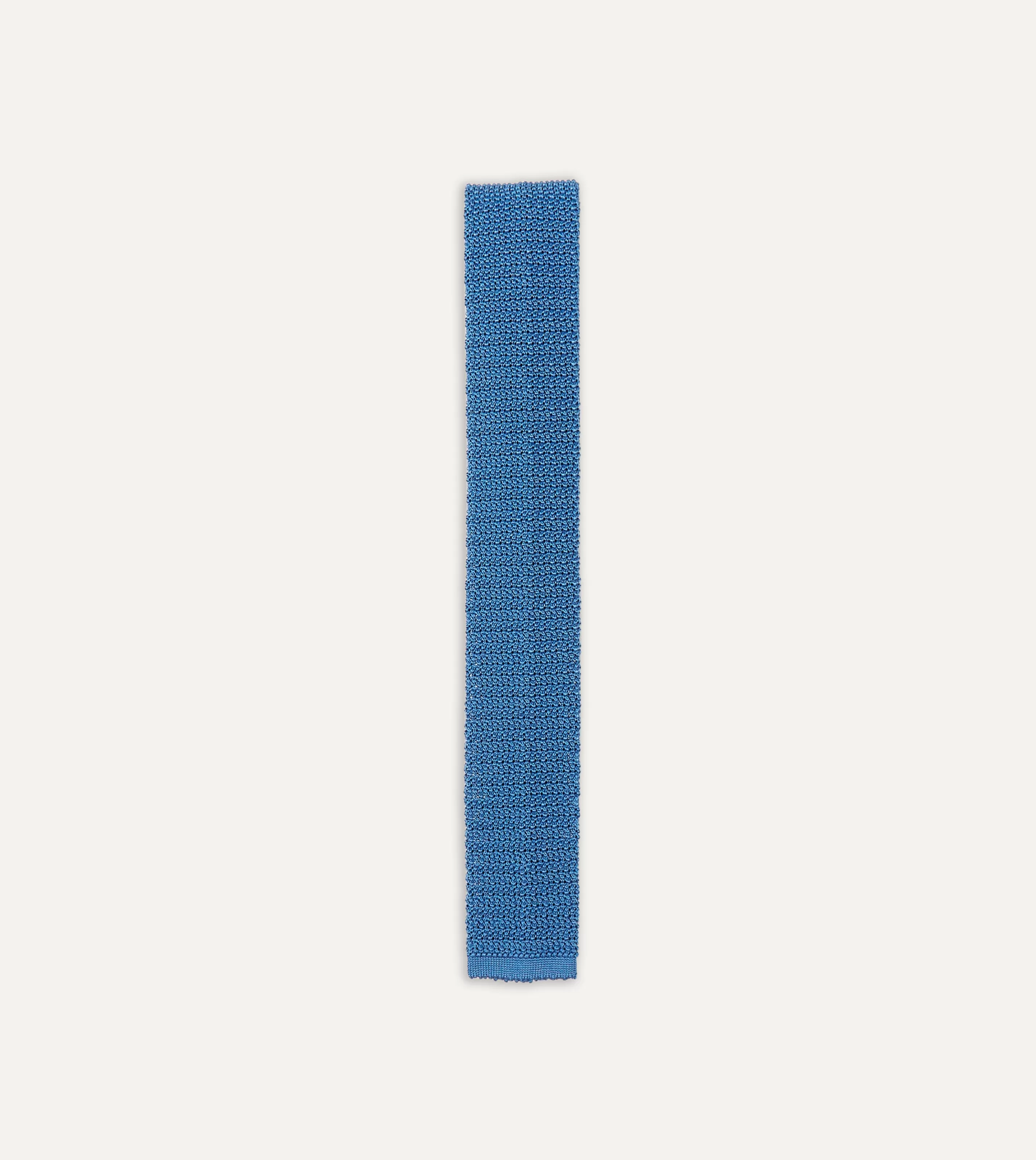 Drake’s Plain Ties | Light Blue Knitted Silk Solid Colour Tie