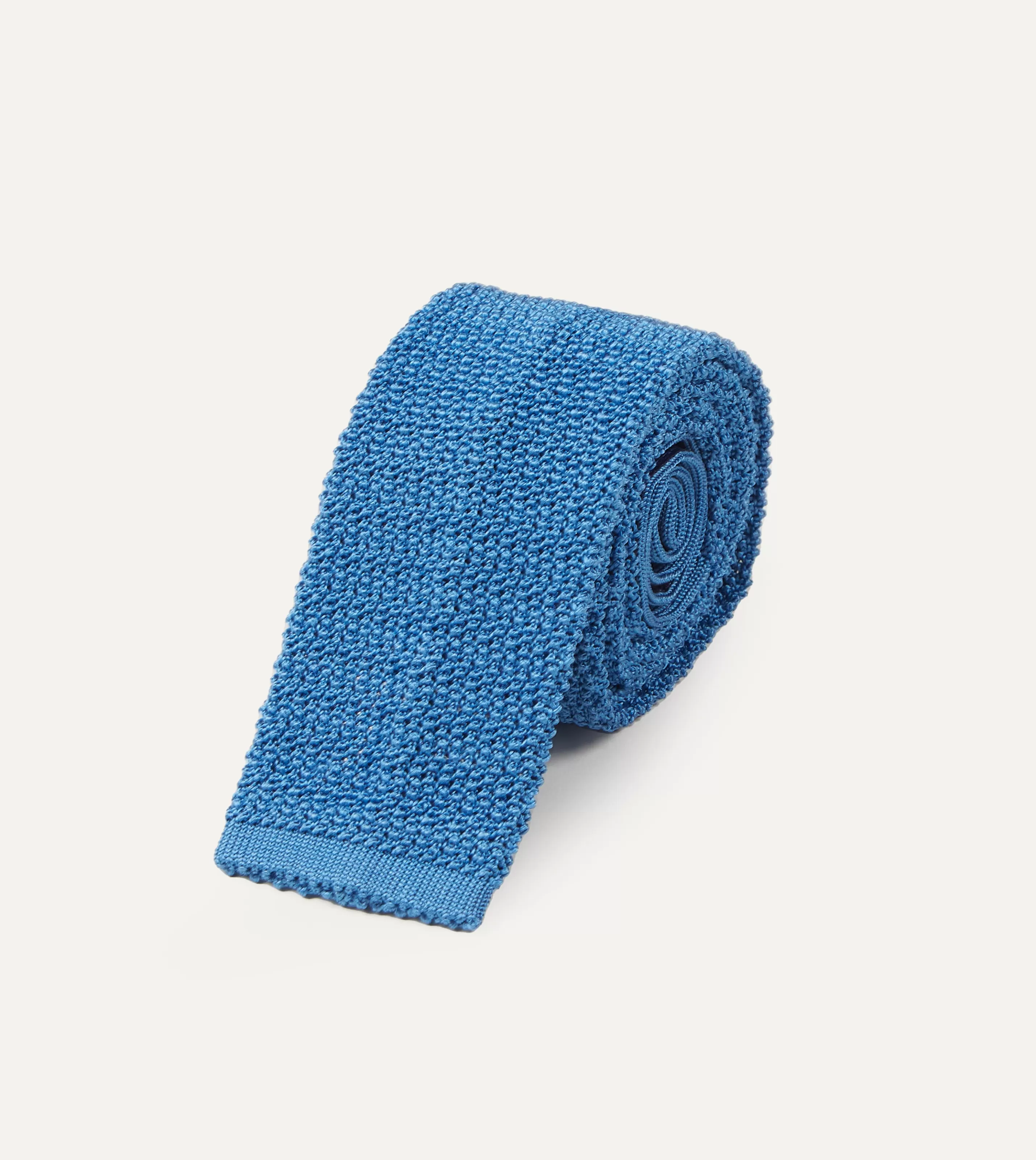 Drake’s Plain Ties | Light Blue Knitted Silk Solid Colour Tie