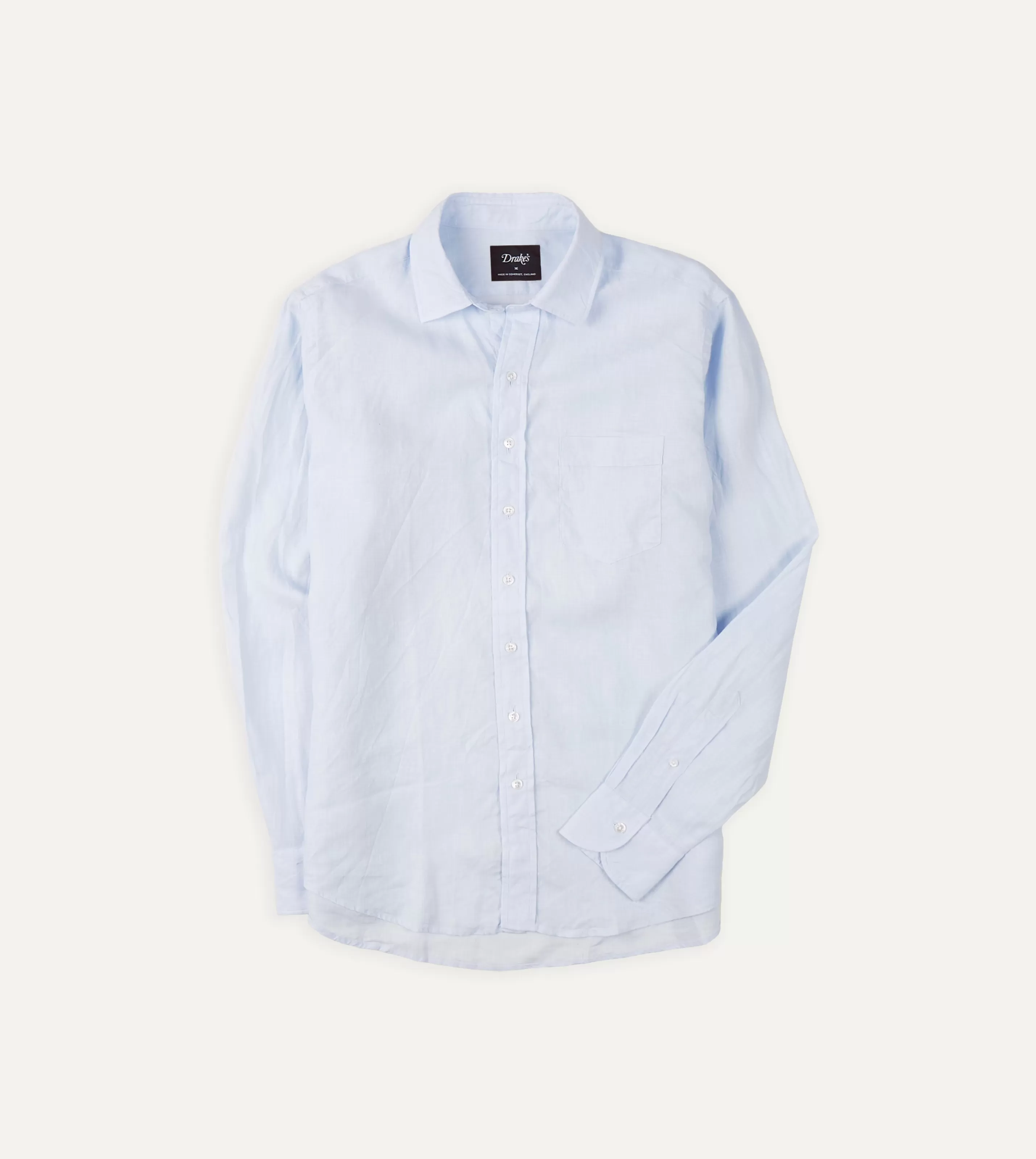 Drake’s Shirts | Linen Spread Collar Shirt Light blue