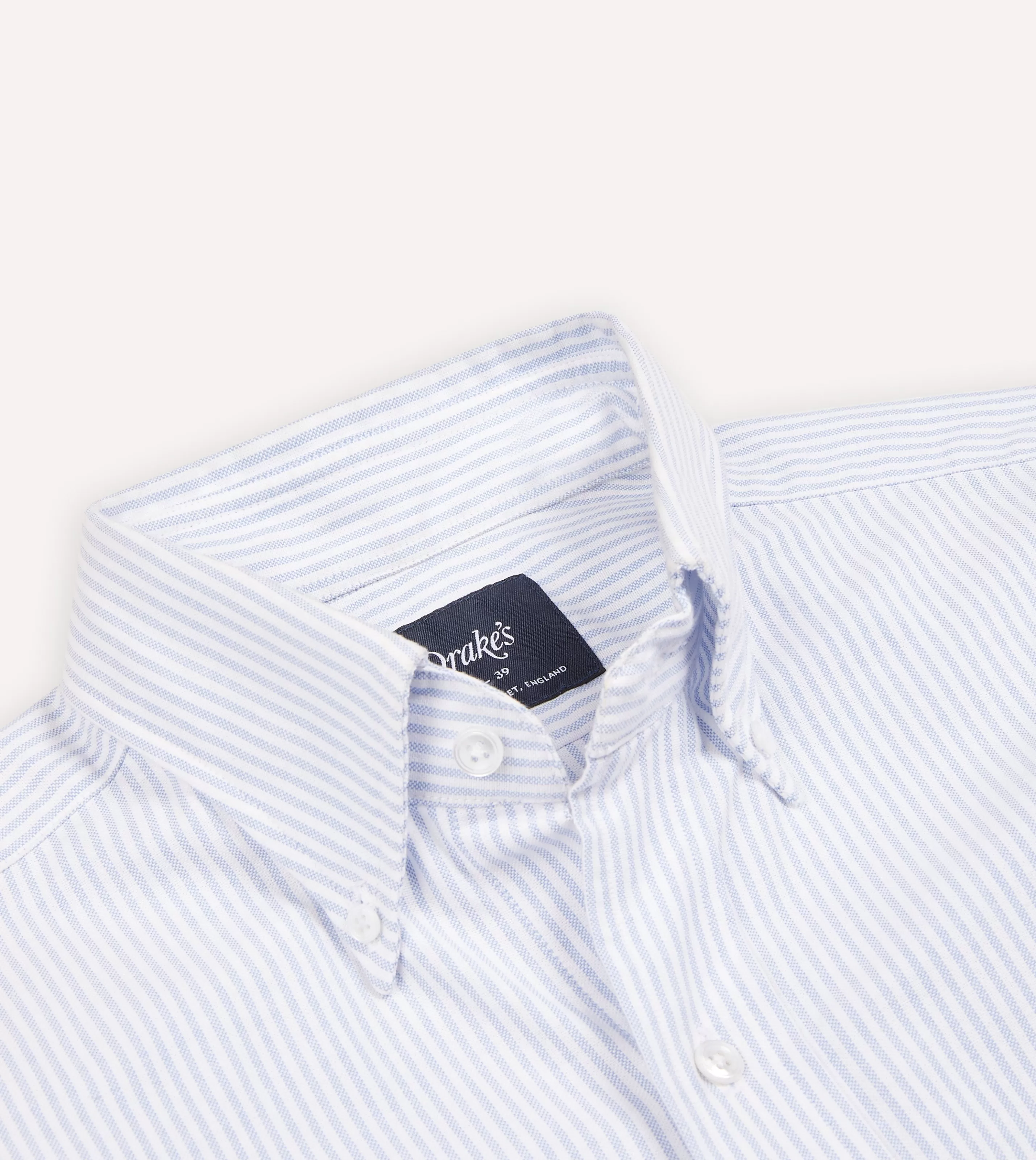 Drake’s Shirts | Formal Shirts | Ticking Stripe Cotton Oxford Cloth Button-Down Shirt Light blue