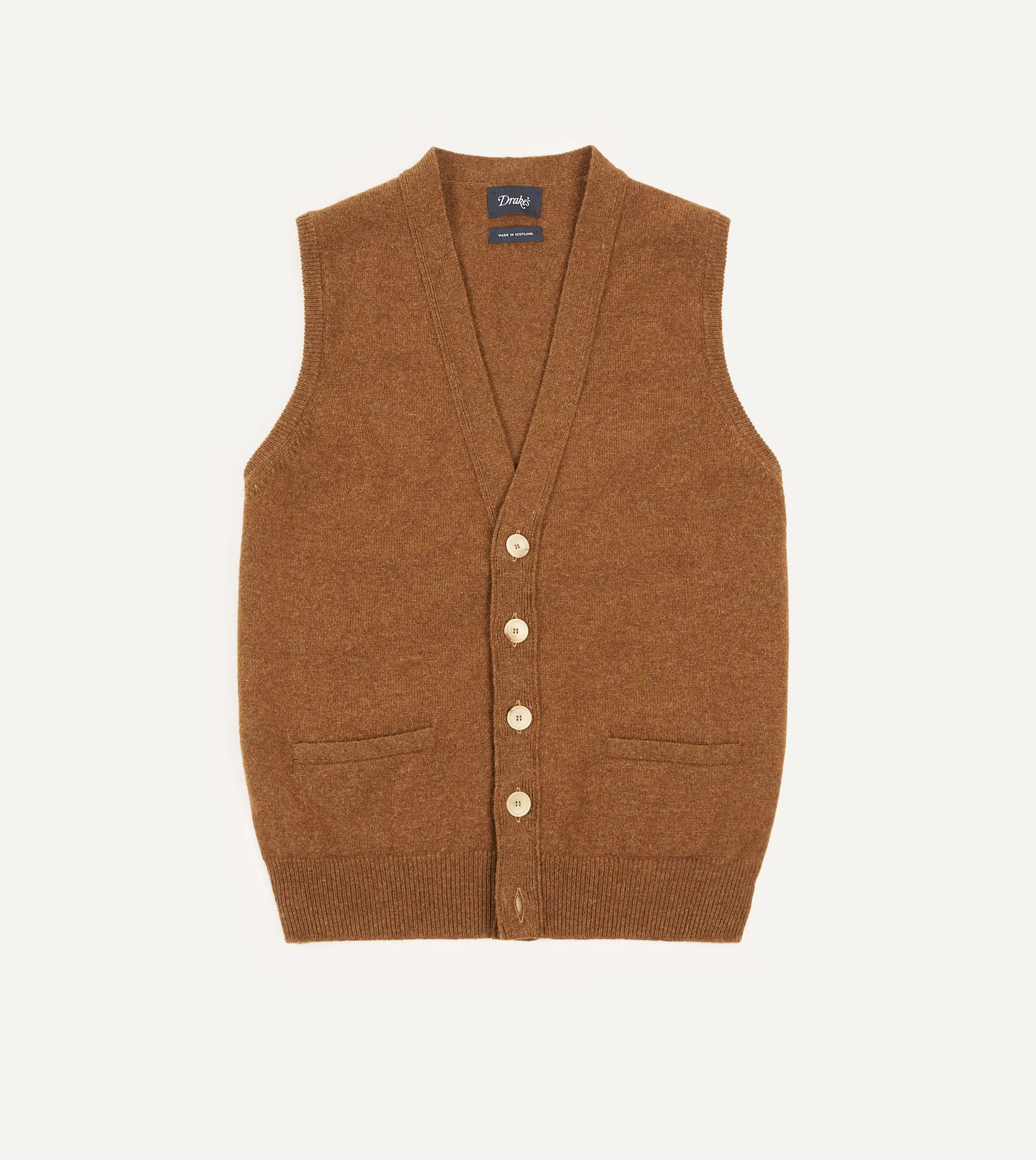 Drake’s Knitwear | Knitwear | Lambswool Sleeveless Cardigan Light brown