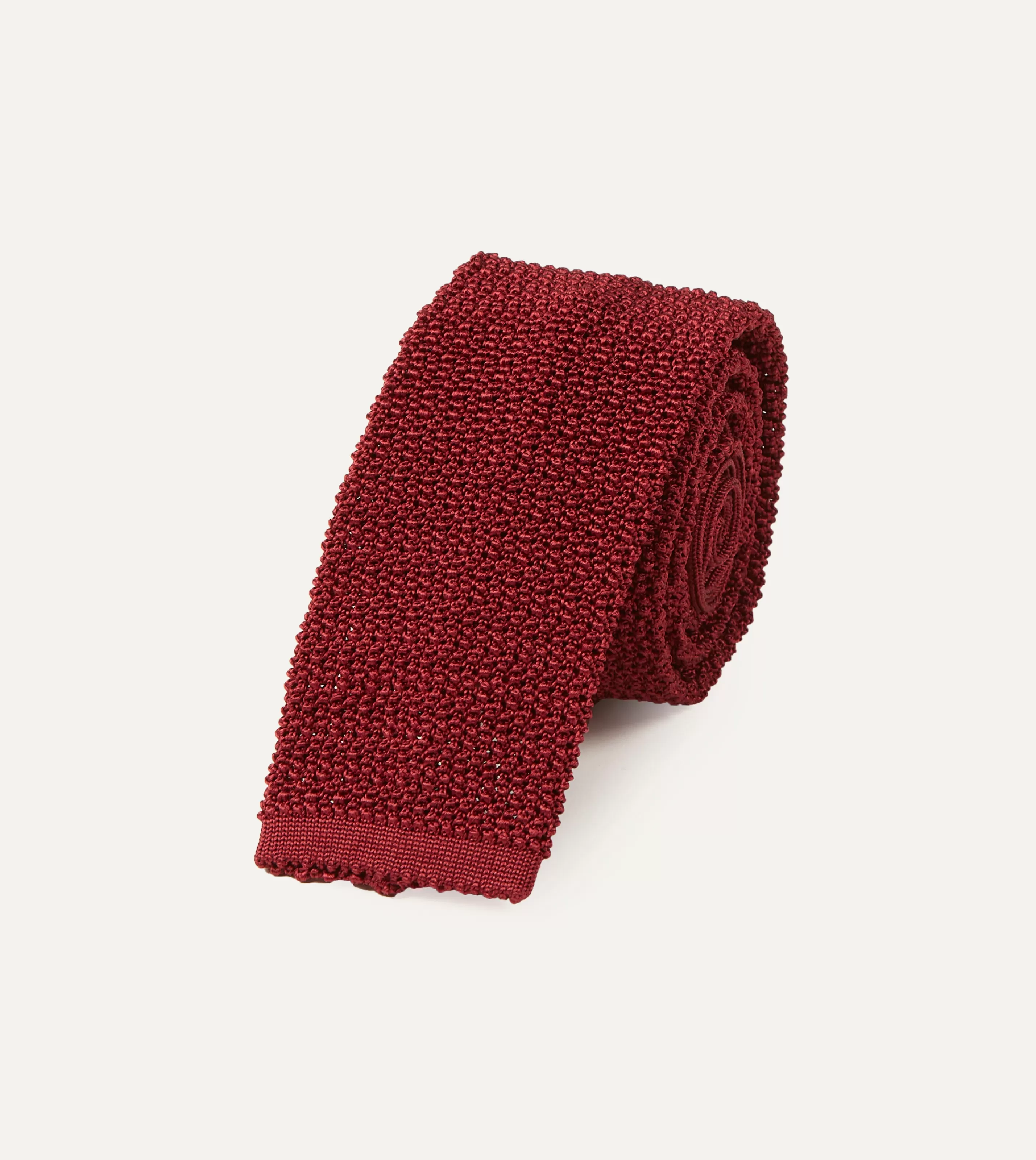 Drake’s Plain Ties | Light Wine Knitted Silk Solid Colour Tie