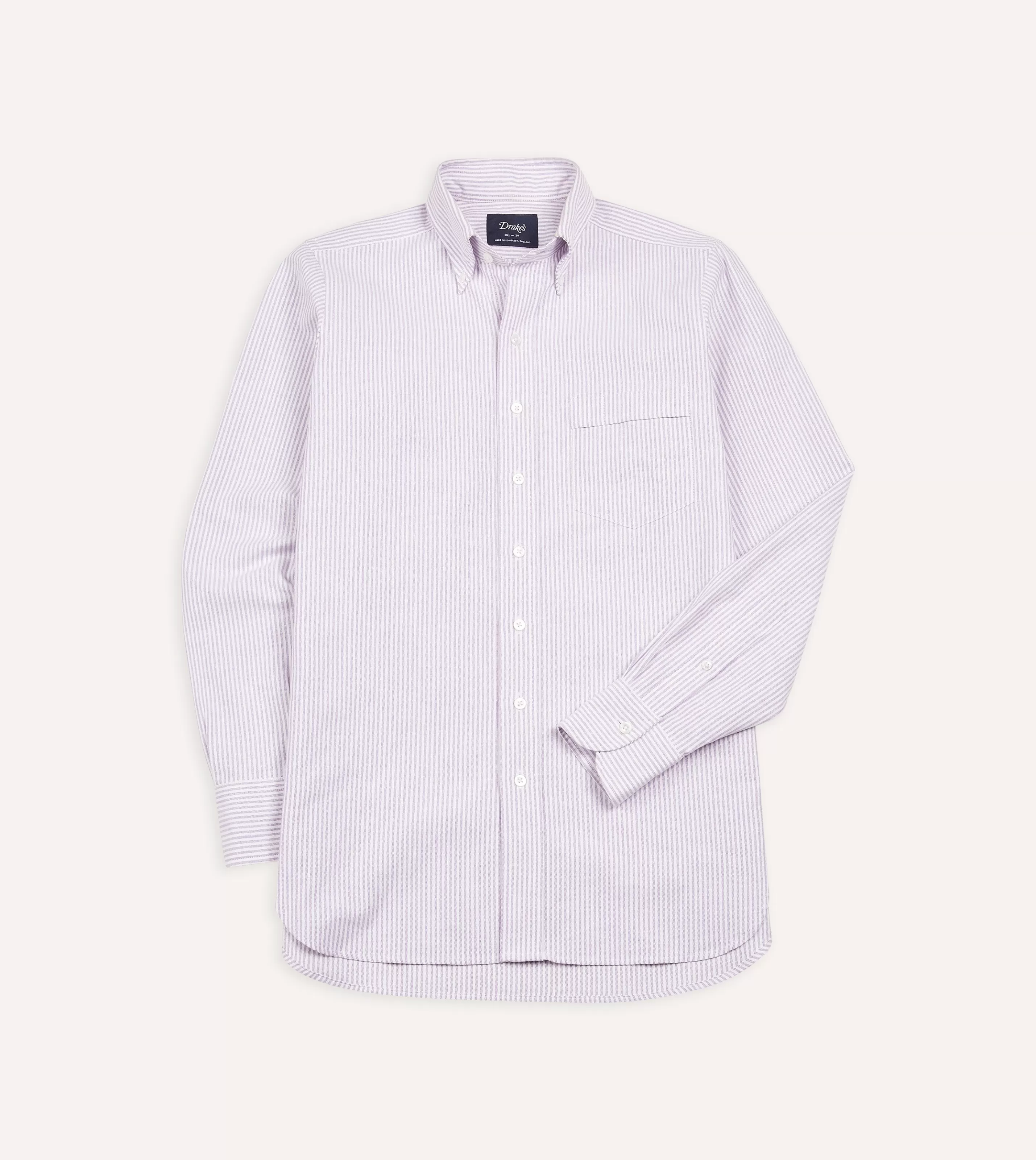 Drake’s Shirts | Formal Shirts | Ticking Stripe Cotton Oxford Cloth Button-Down Shirt Lilac