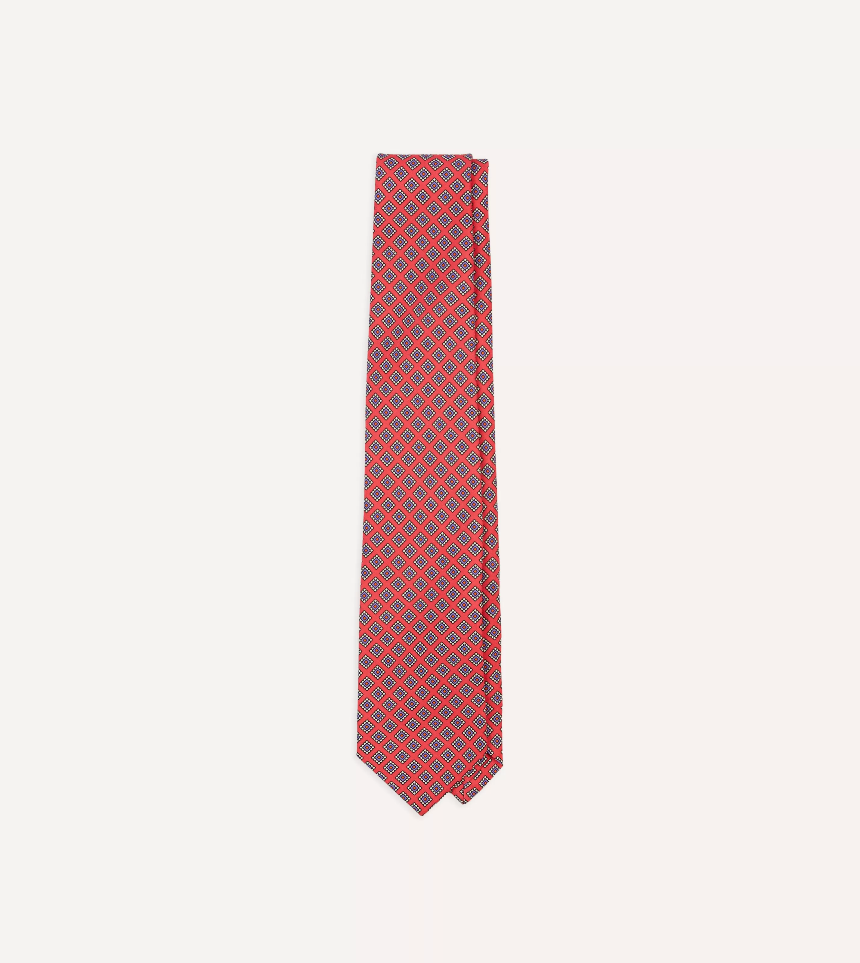 Drake’s Patterned Ties | Square Medallion Self-Tipped Silk Tie Magenta