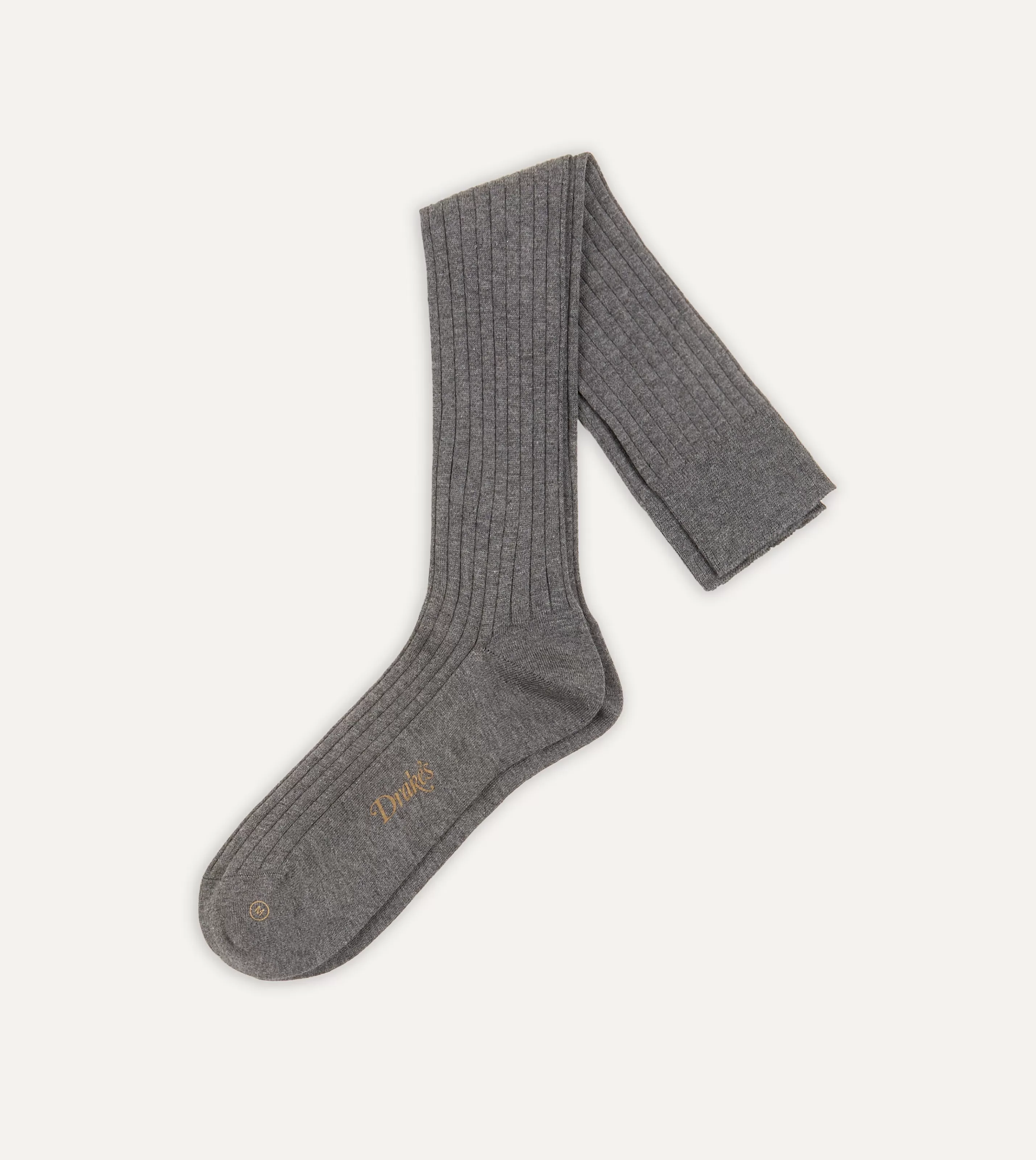 Drake’s Socks | Cotton Over-the-Calf Socks Mid-grey