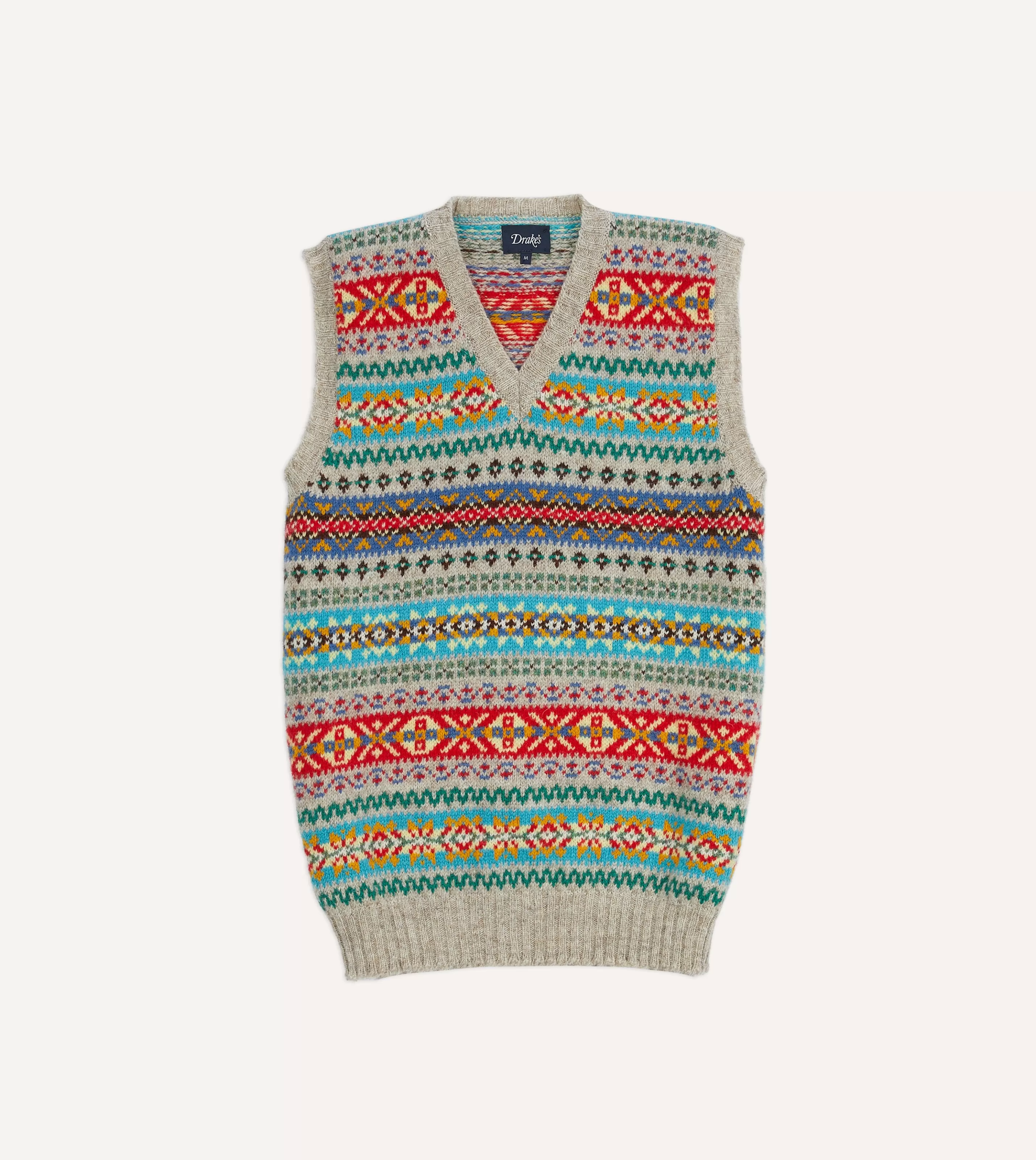 Drake’s Knitwear | Multicoloured Fair Isle Lambswool Sleeveless V-Neck Jumper