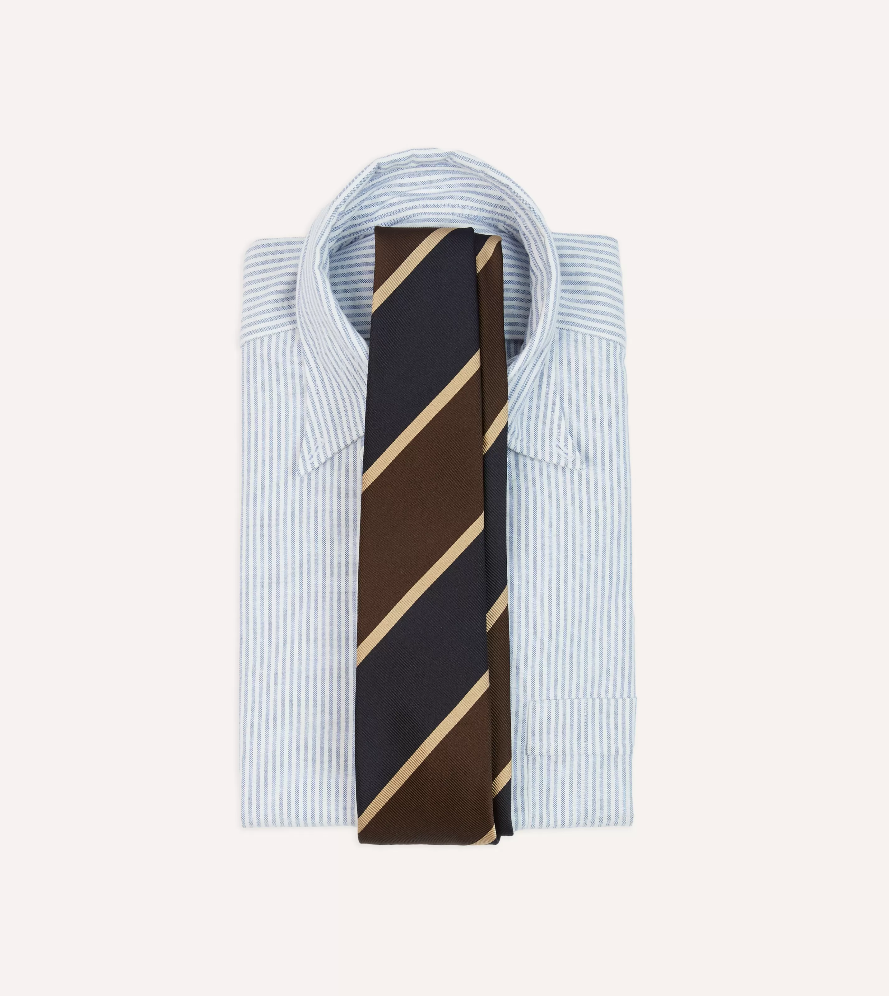Drake’s Striped Ties | Navy And Brown Broad Stripe Mogador Silk Tipped Tie