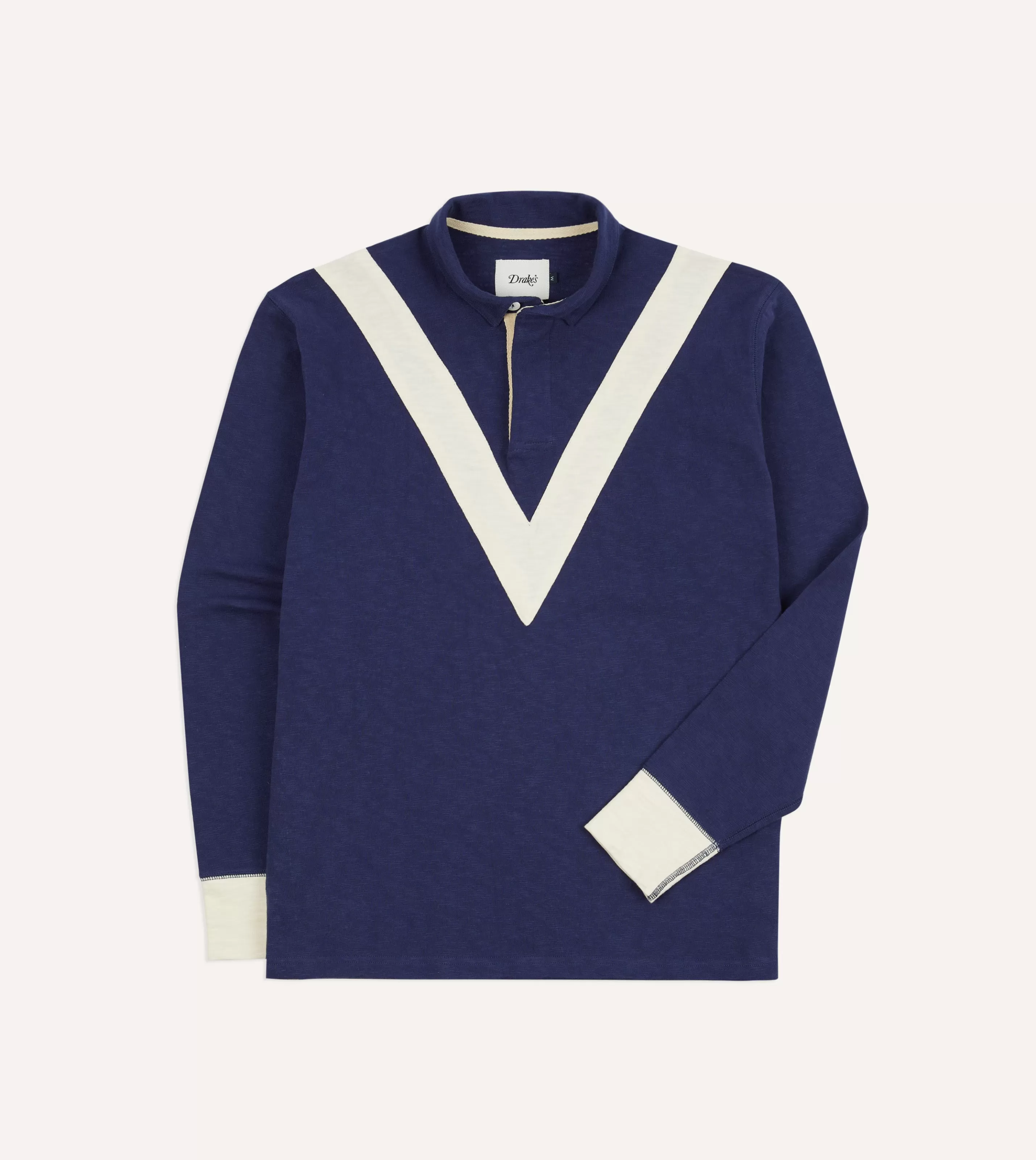 Drake’s Shirts | Rugby Shirts | Navy And Ecru Chevron Cotton Rugby Shirt