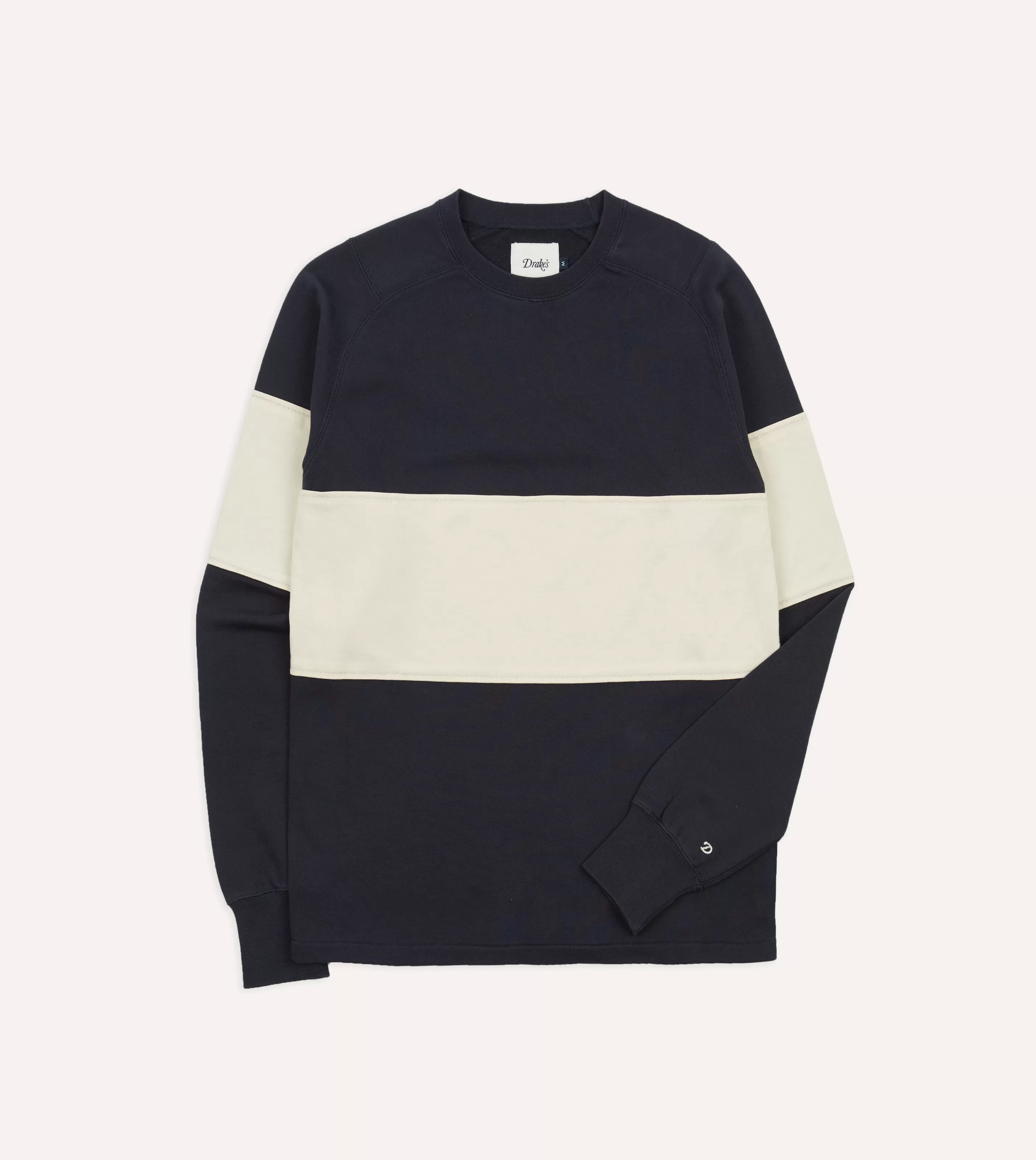 Drake’s Polos & Sweatshirts | T-Shirts | Navy And Ecru Panel Stripe Heavy Cotton Crew Neck Hiking T-Shirt