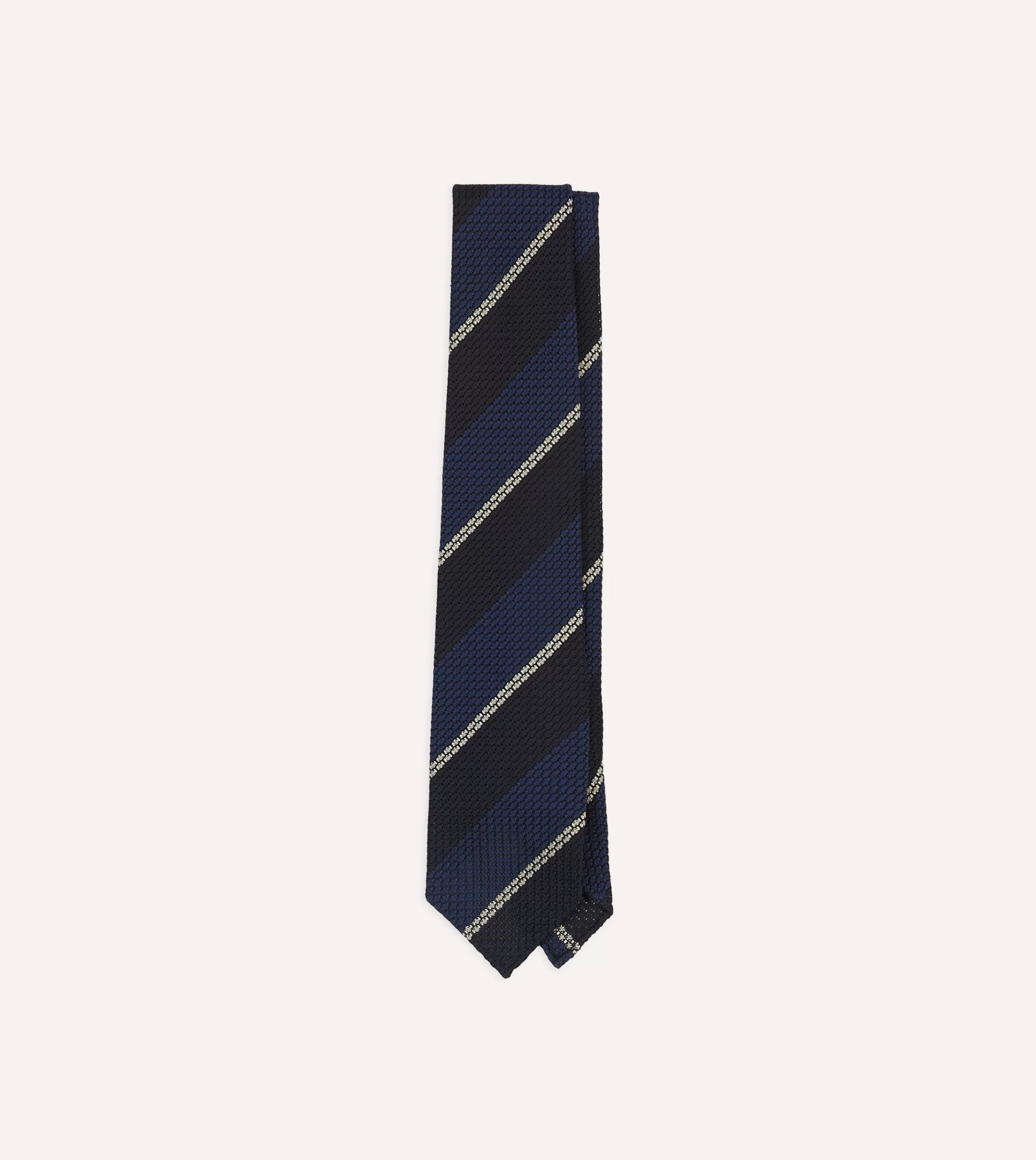 Drake’s Striped Ties | Navy And White Multi Stripe Hand Rolled Silk Grenadine Tie