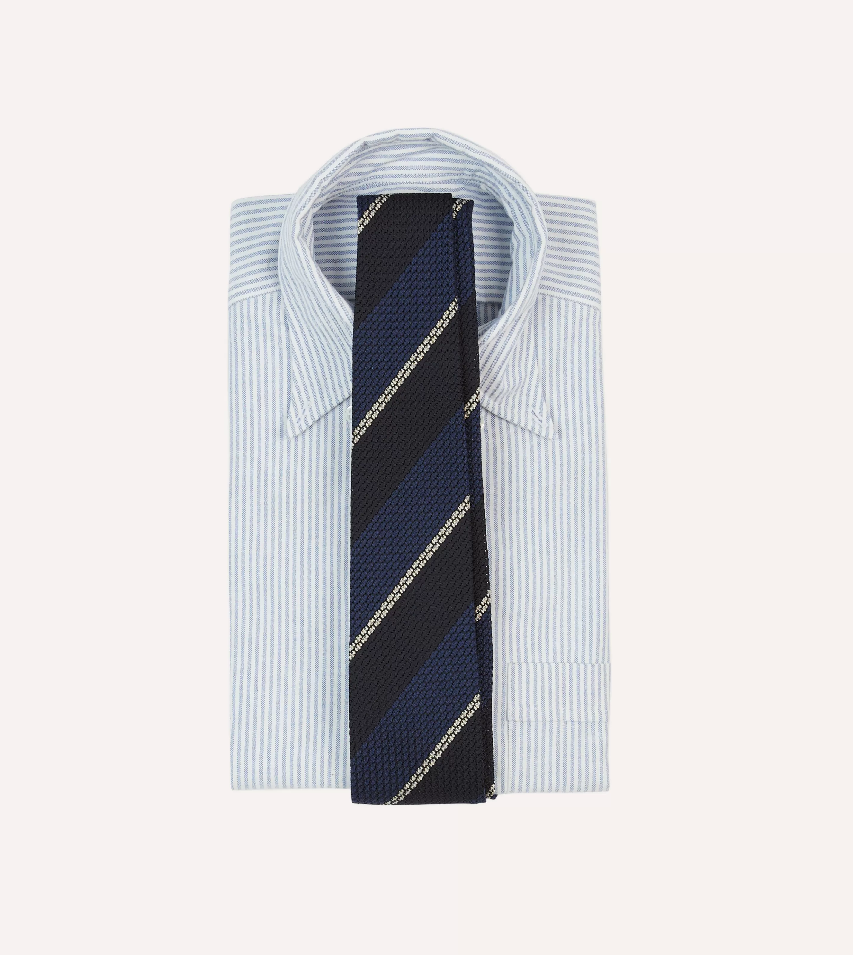 Drake’s Striped Ties | Navy And White Multi Stripe Hand Rolled Silk Grenadine Tie