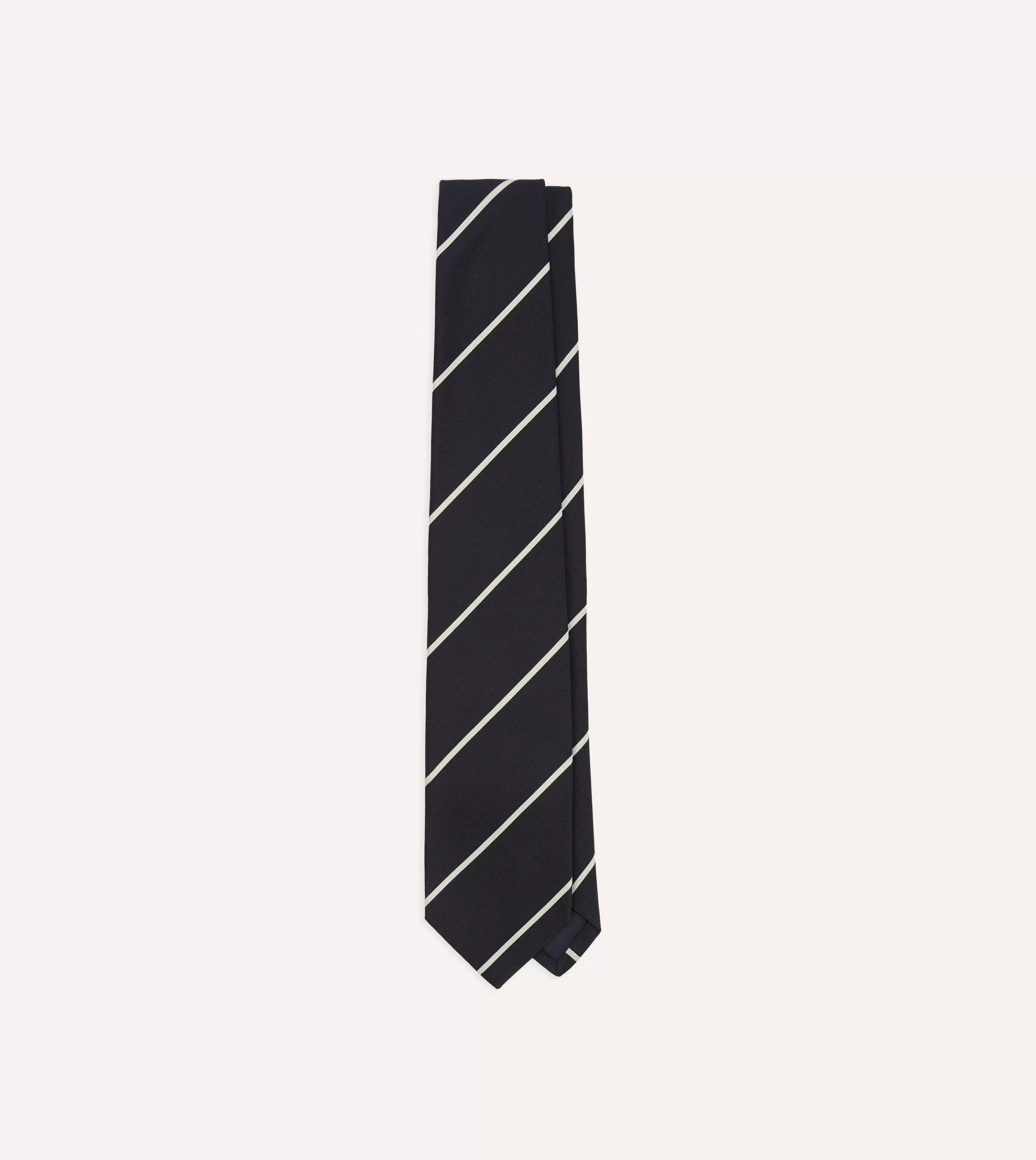 Drake’s Striped Ties | Navy And White Stripe Hand Rolled Silk Grenadine Tie