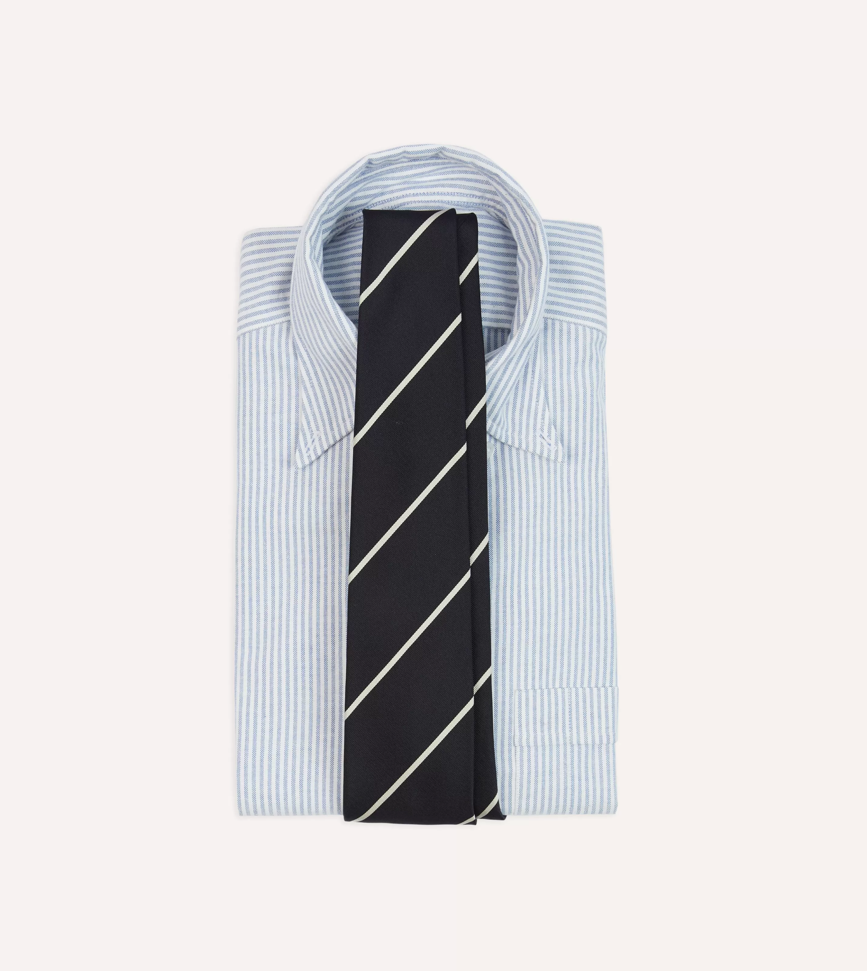 Drake’s Striped Ties | Navy And White Stripe Hand Rolled Silk Grenadine Tie