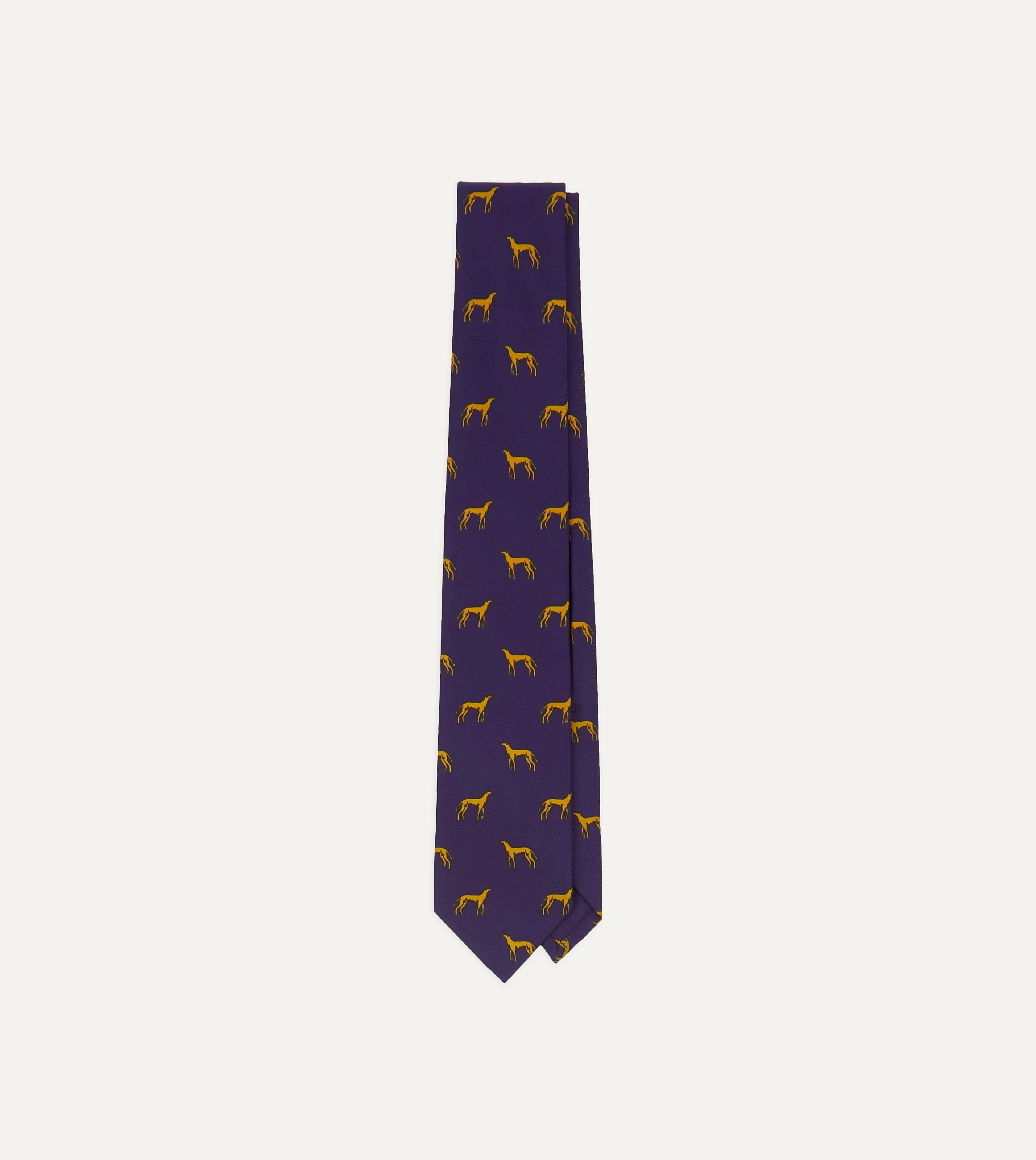 Drake’s Patterned Ties | Navy And Yellow Dog Print Silk Tie