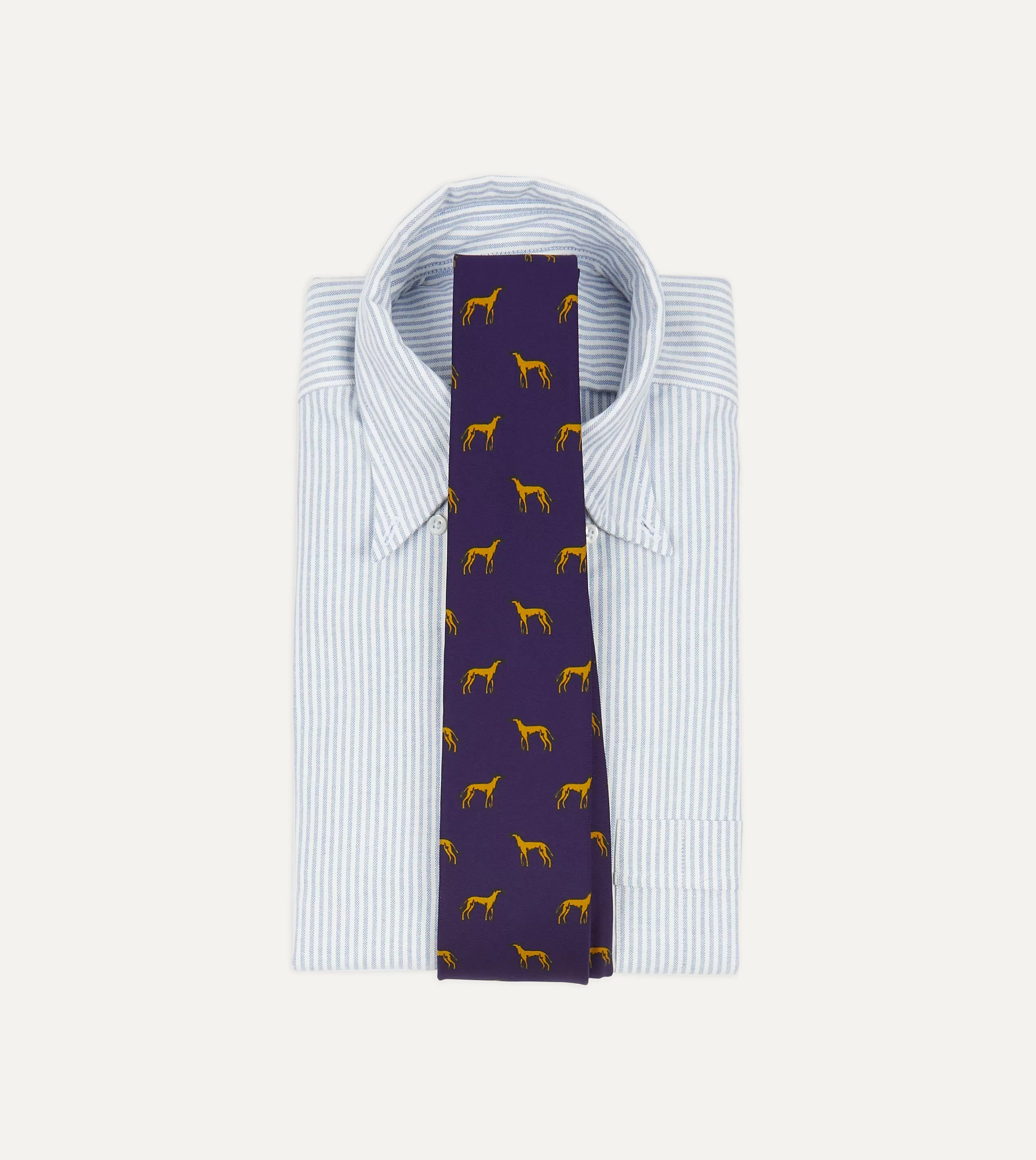 Drake’s Patterned Ties | Navy And Yellow Dog Print Silk Tie