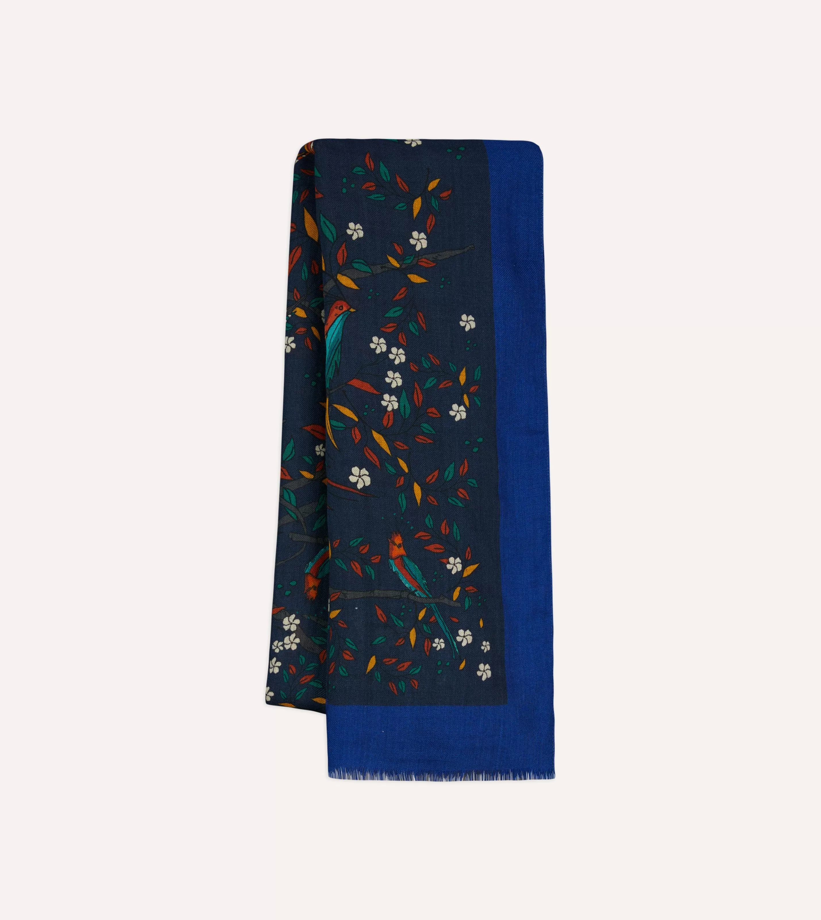 Drake’s Scarves | Scarves | Birds Of Paradise Print Wool Scarf Navy