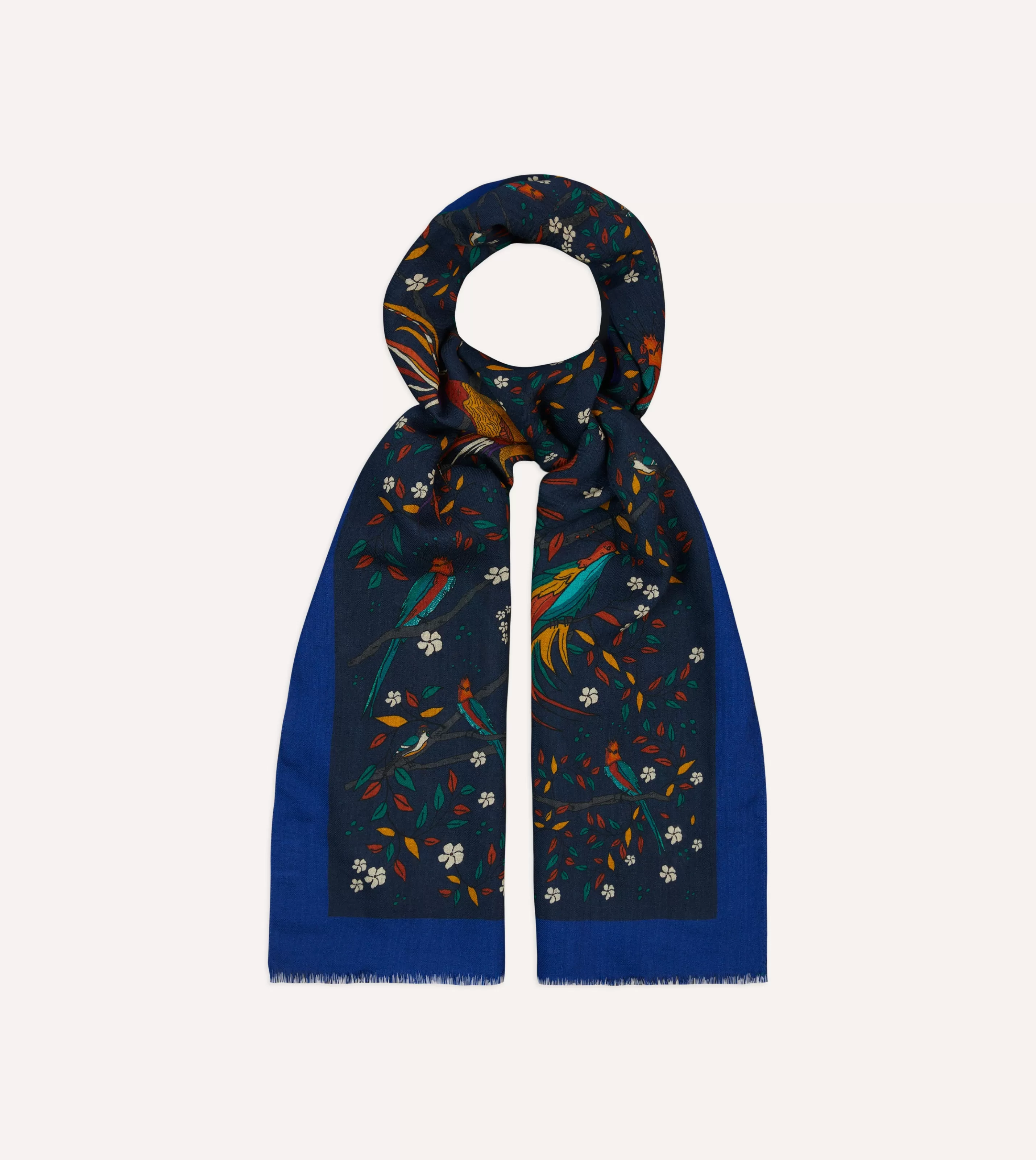 Drake’s Scarves | Scarves | Birds Of Paradise Print Wool Scarf Navy