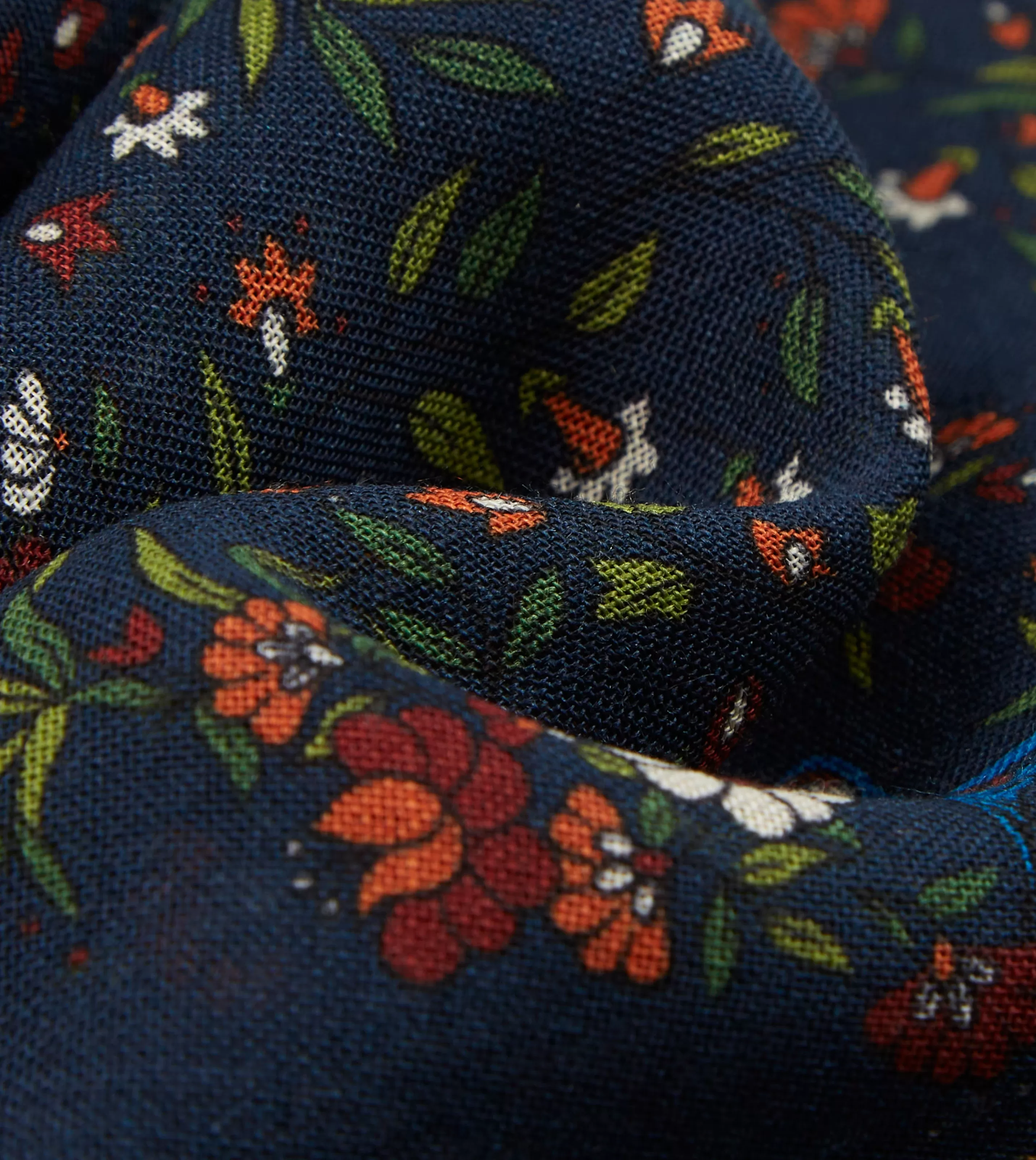 Drake’s Scarves | Scarves | Navy Birds Of Paradise Print Wool-Silk Square Scarf