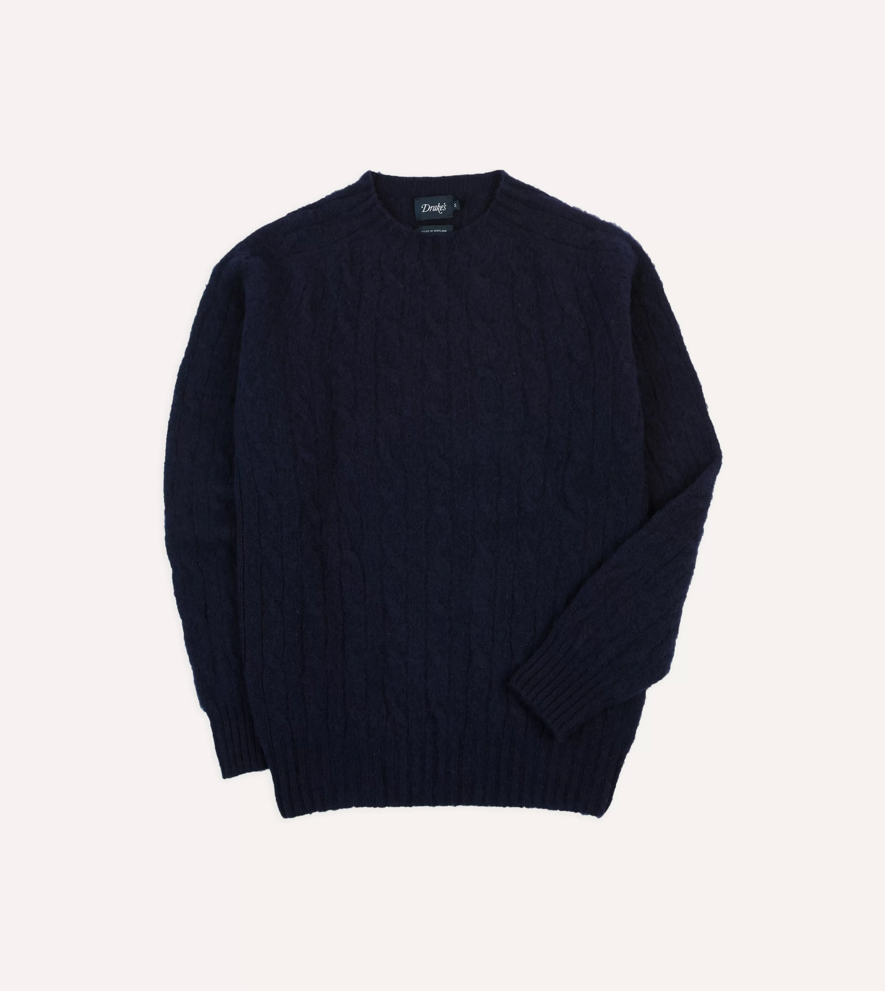 Drake’s Knitwear | Brushed Cable Knit Shetland Crew Neck Jumper Navy