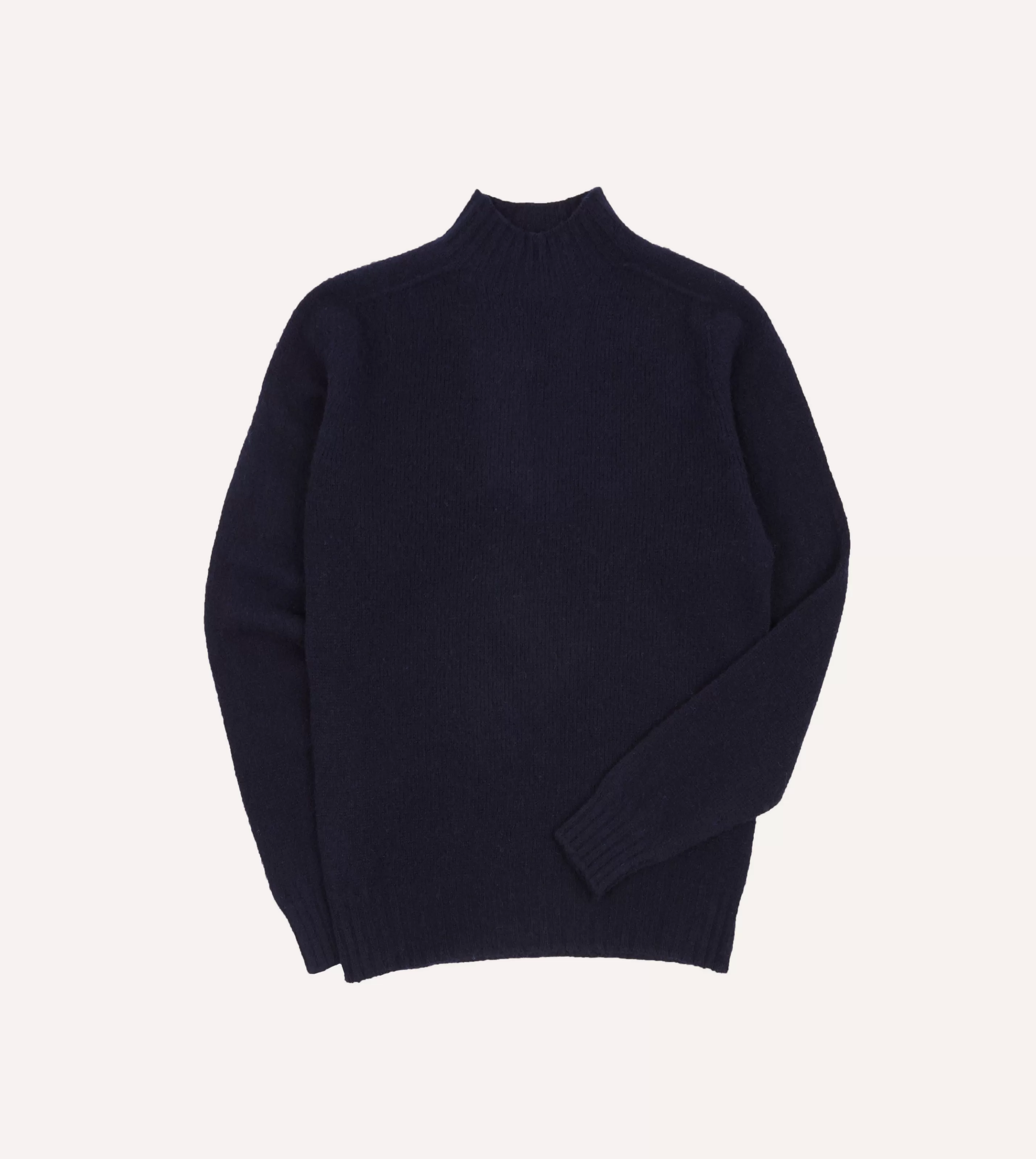 Drake’s Knitwear | Brushed Shetland Mock Neck Jumper Navy