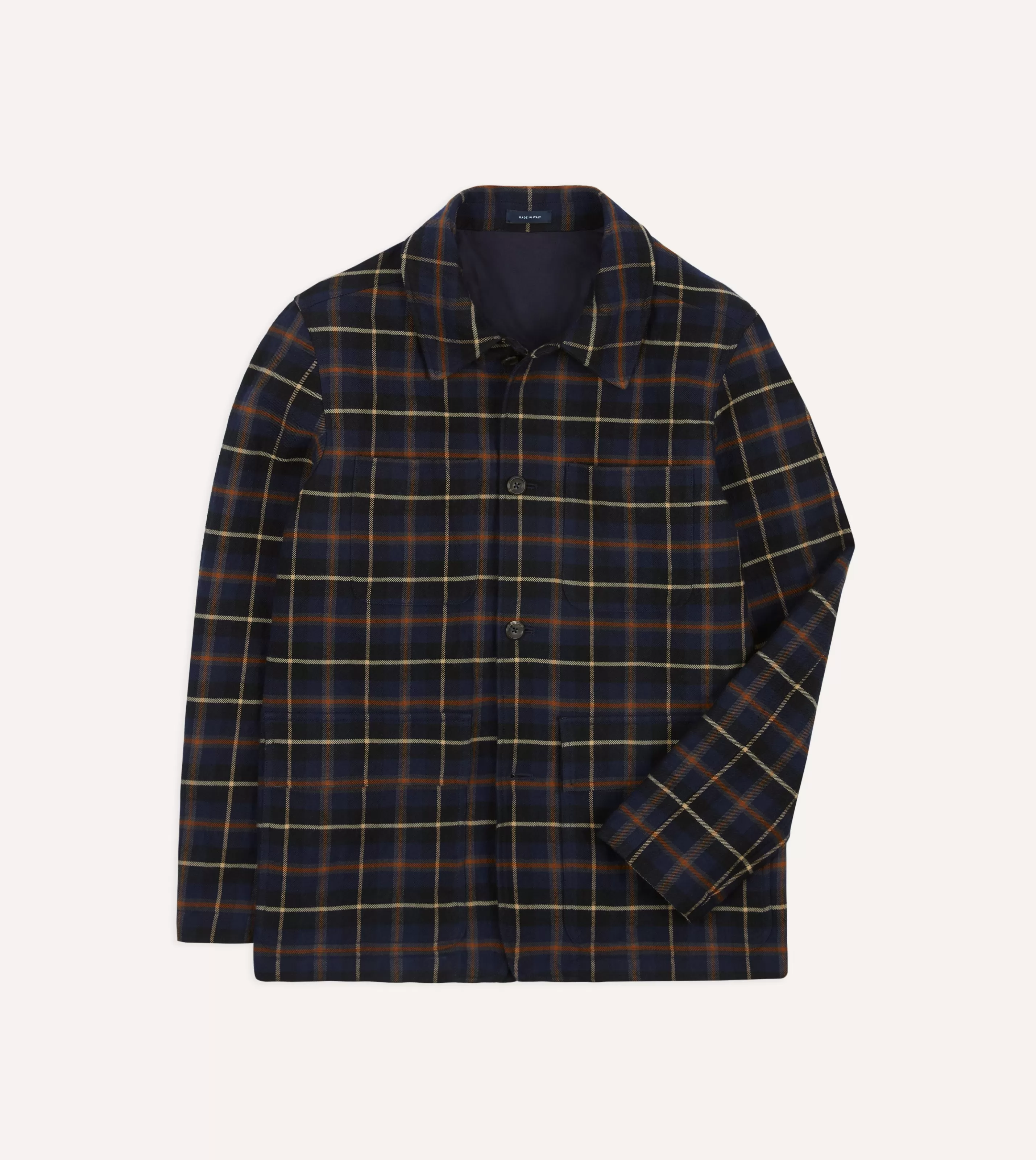 Drake’s Coats & Jackets | Chore Jackets | Navy Check Wool-Cotton Four-Pocket Chore Jacket