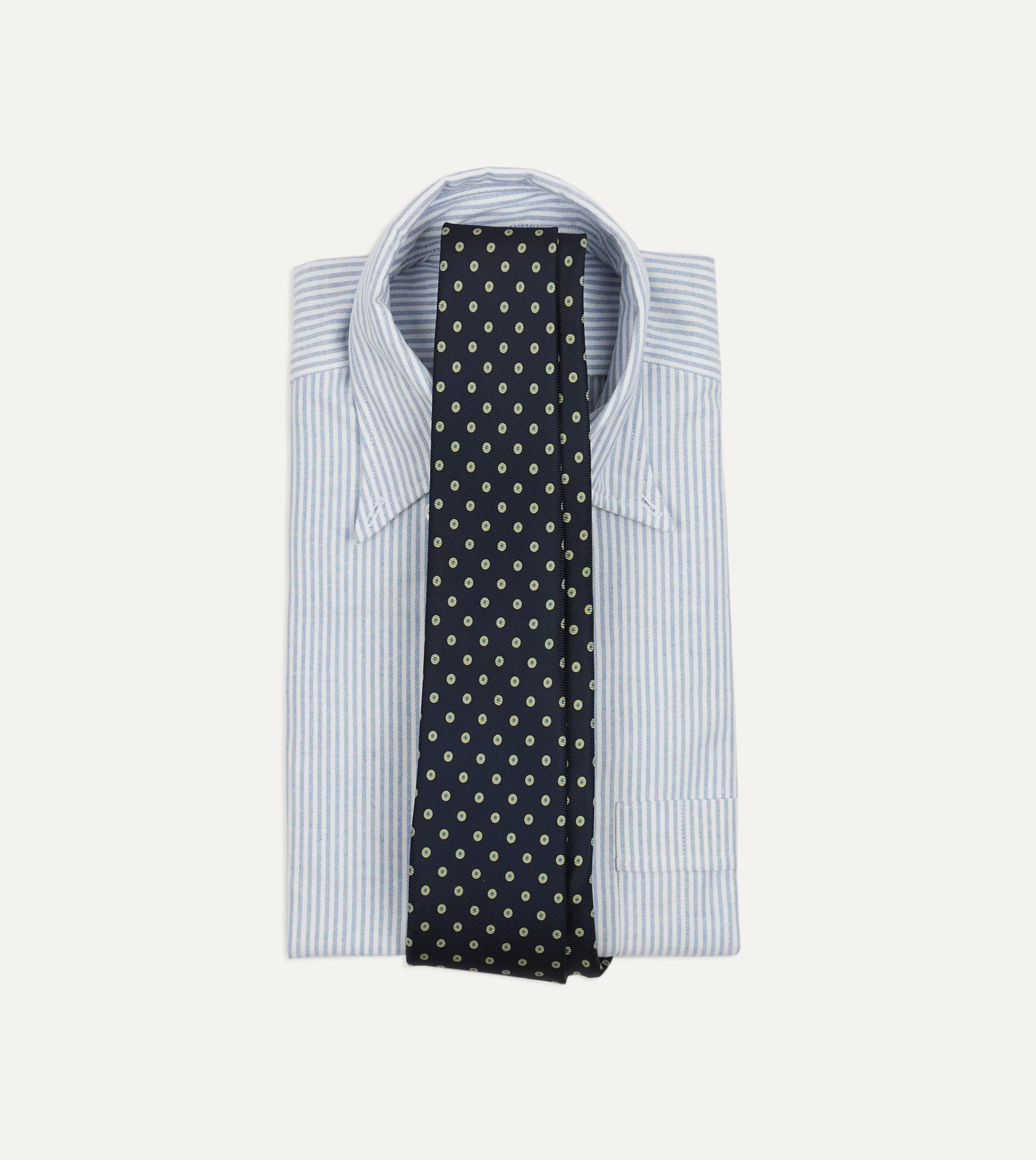 Drake’s Patterned Ties | Navy Circular Dot Silk Self Tipped Tie