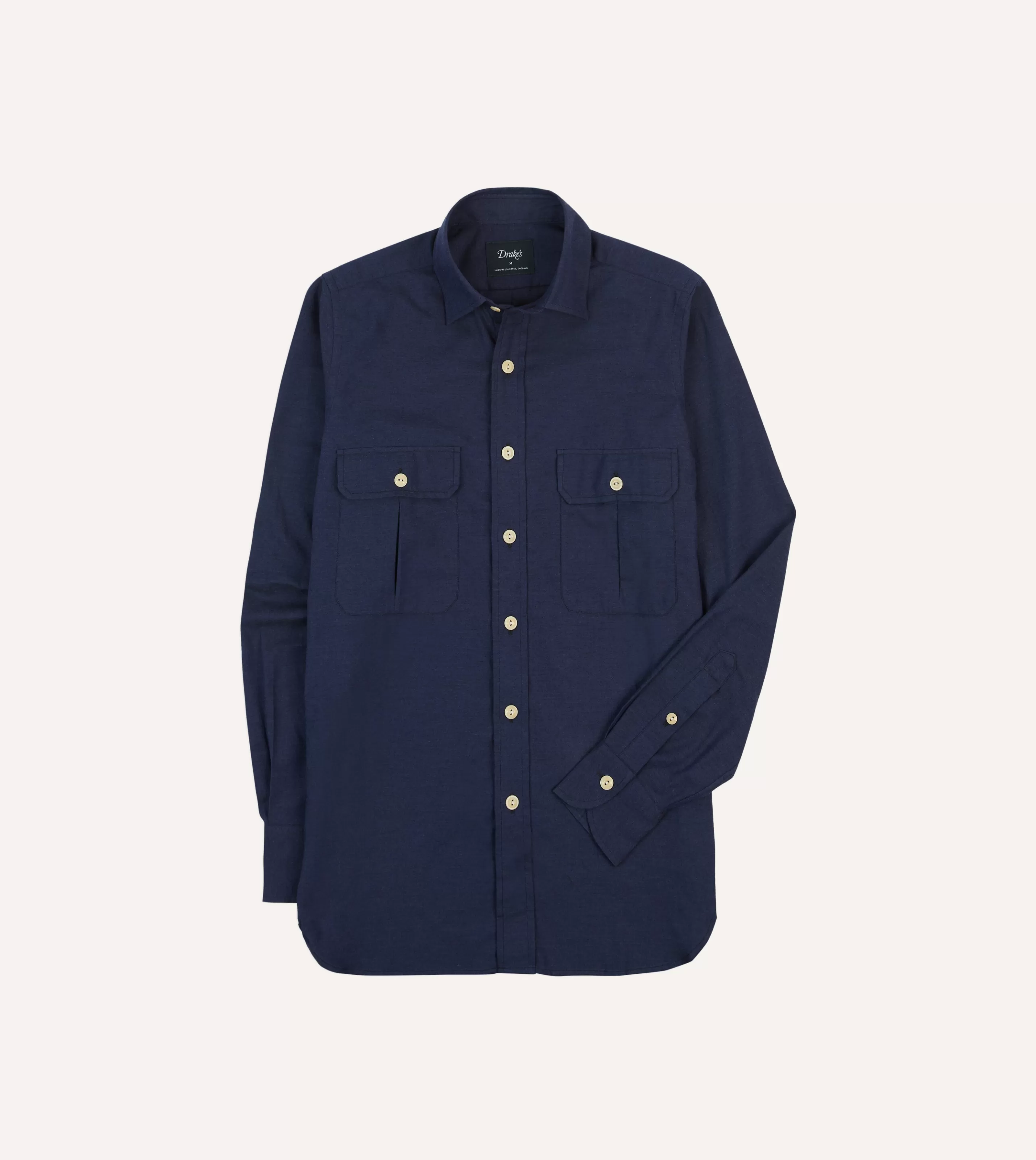 Drake’s Shirts | Work Shirts | Cotton Flannel Two-Pocket Work Shirt Navy