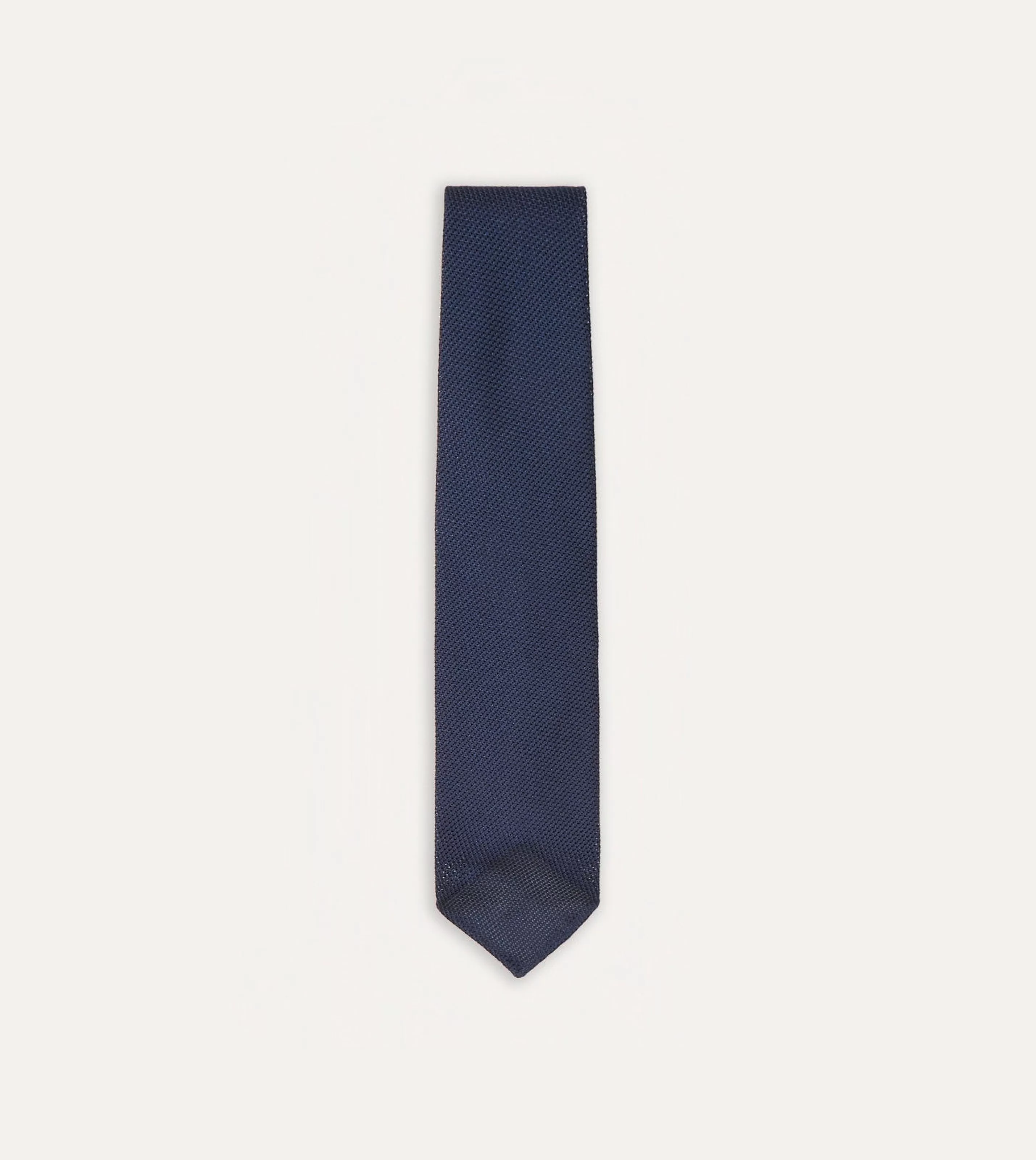 Drake’s Plain Ties | Navy Fine Woven Grenadine Silk Hand Rolled Tie