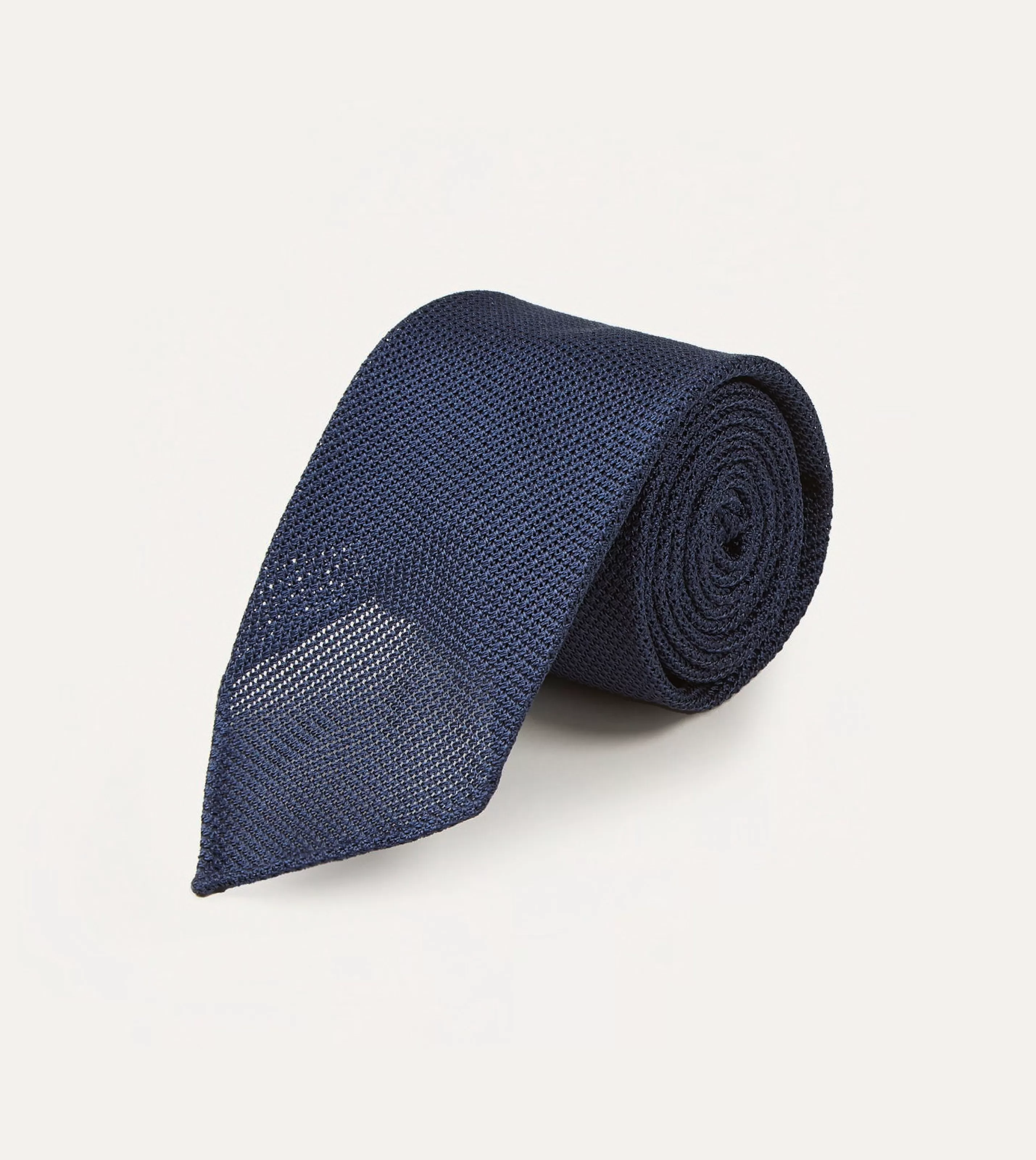 Drake’s Plain Ties | Navy Fine Woven Grenadine Silk Hand Rolled Tie