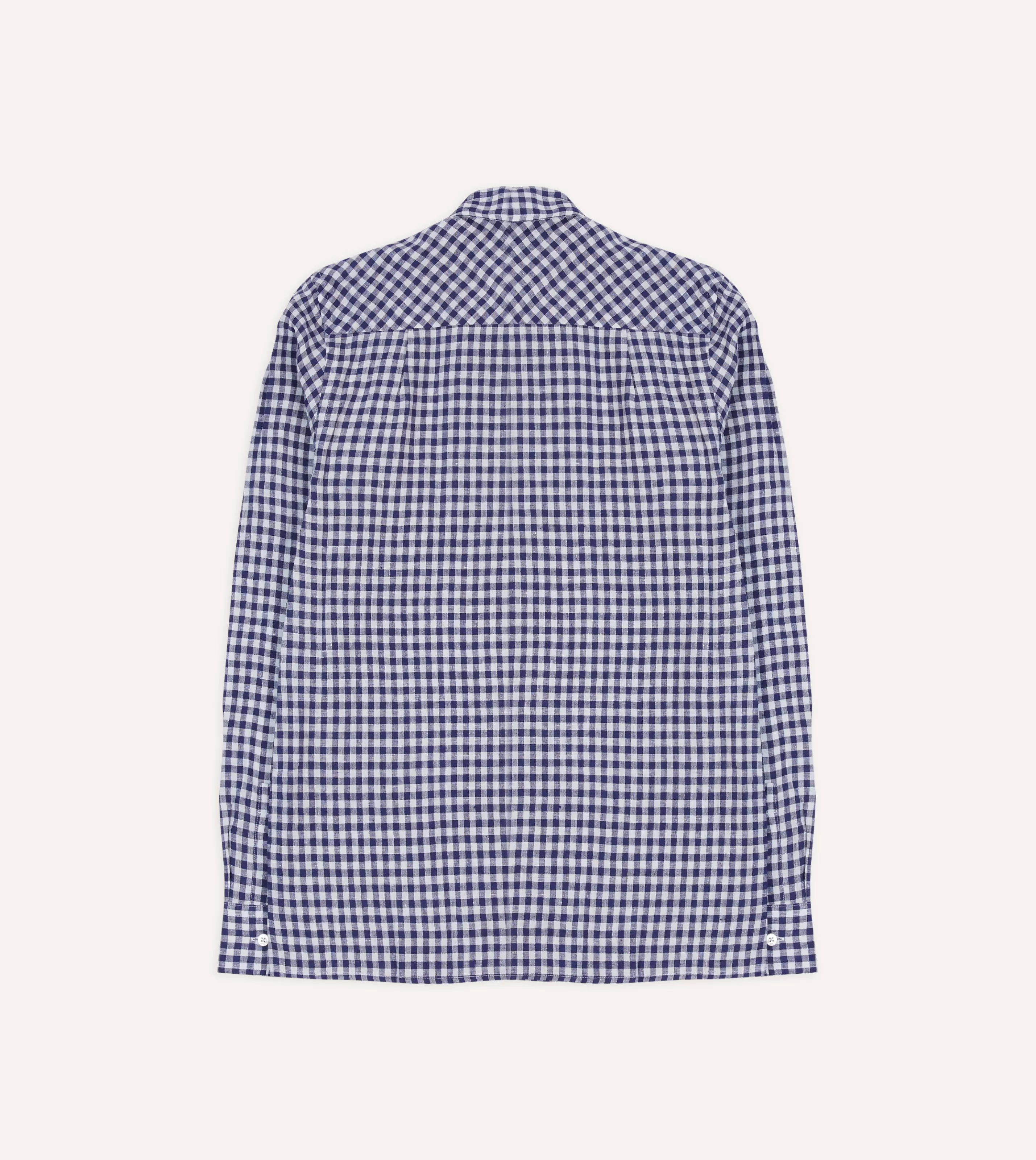 Drake’s Shirts | Casual Shirts | Navy Gingham Check Linen Camp Collar Long Sleeve Shirt