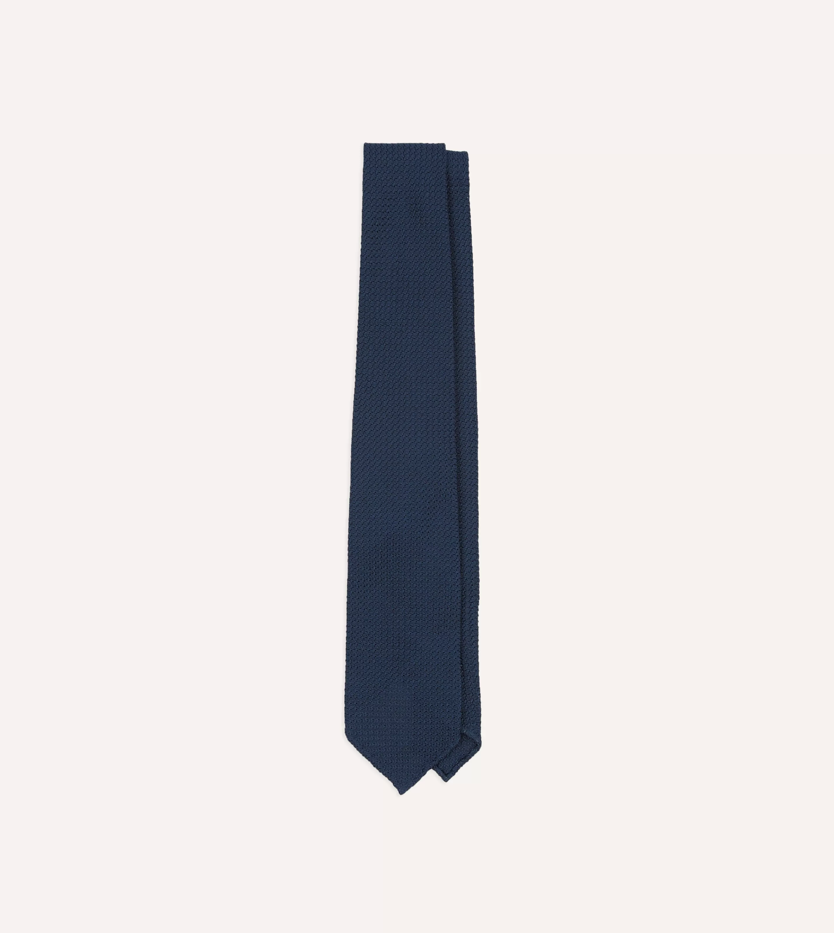 Drake’s Plain Ties | Navy Hand Rolled Large Knot Grenadine Tie