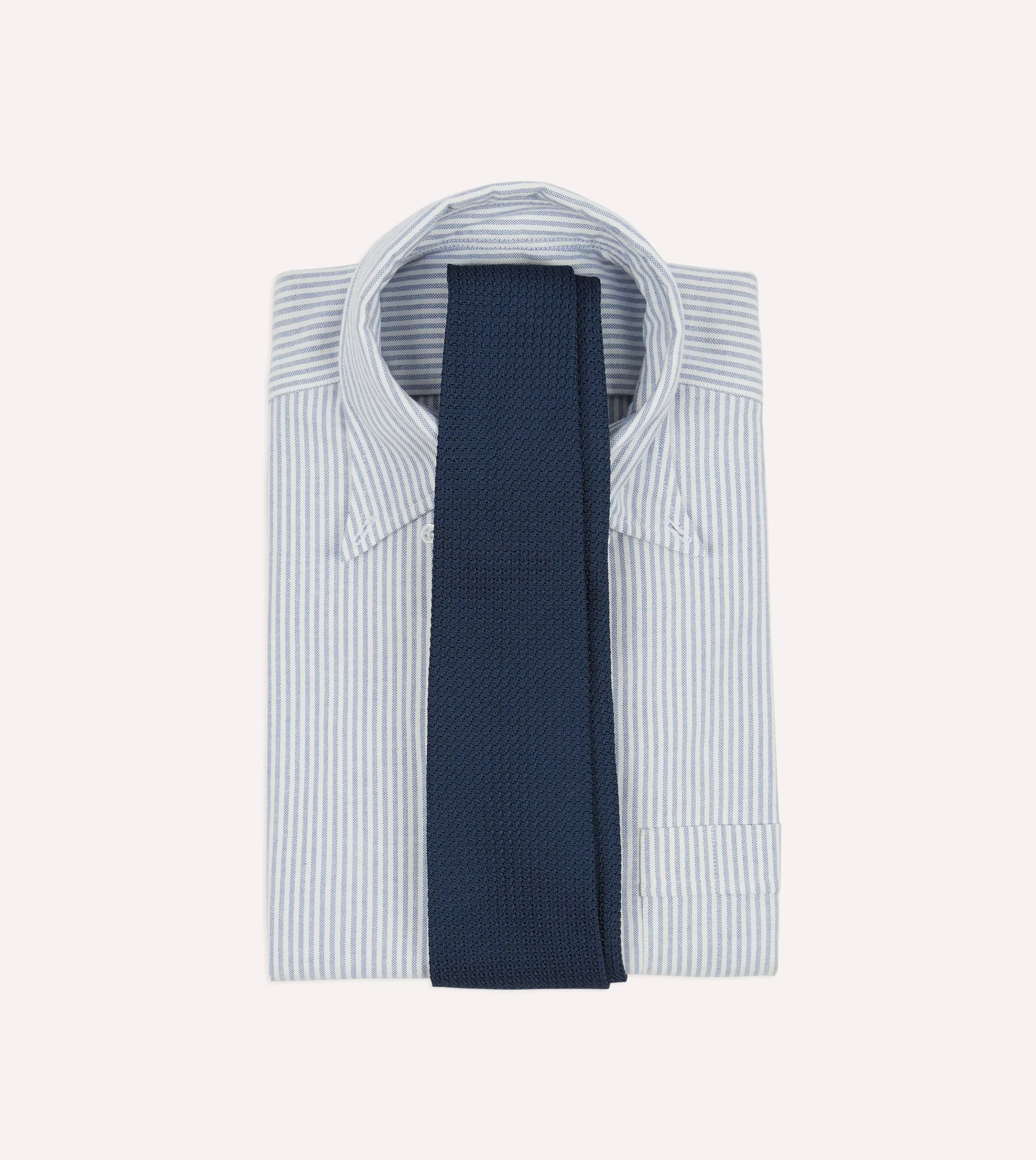 Drake’s Plain Ties | Navy Hand Rolled Large Knot Grenadine Tie