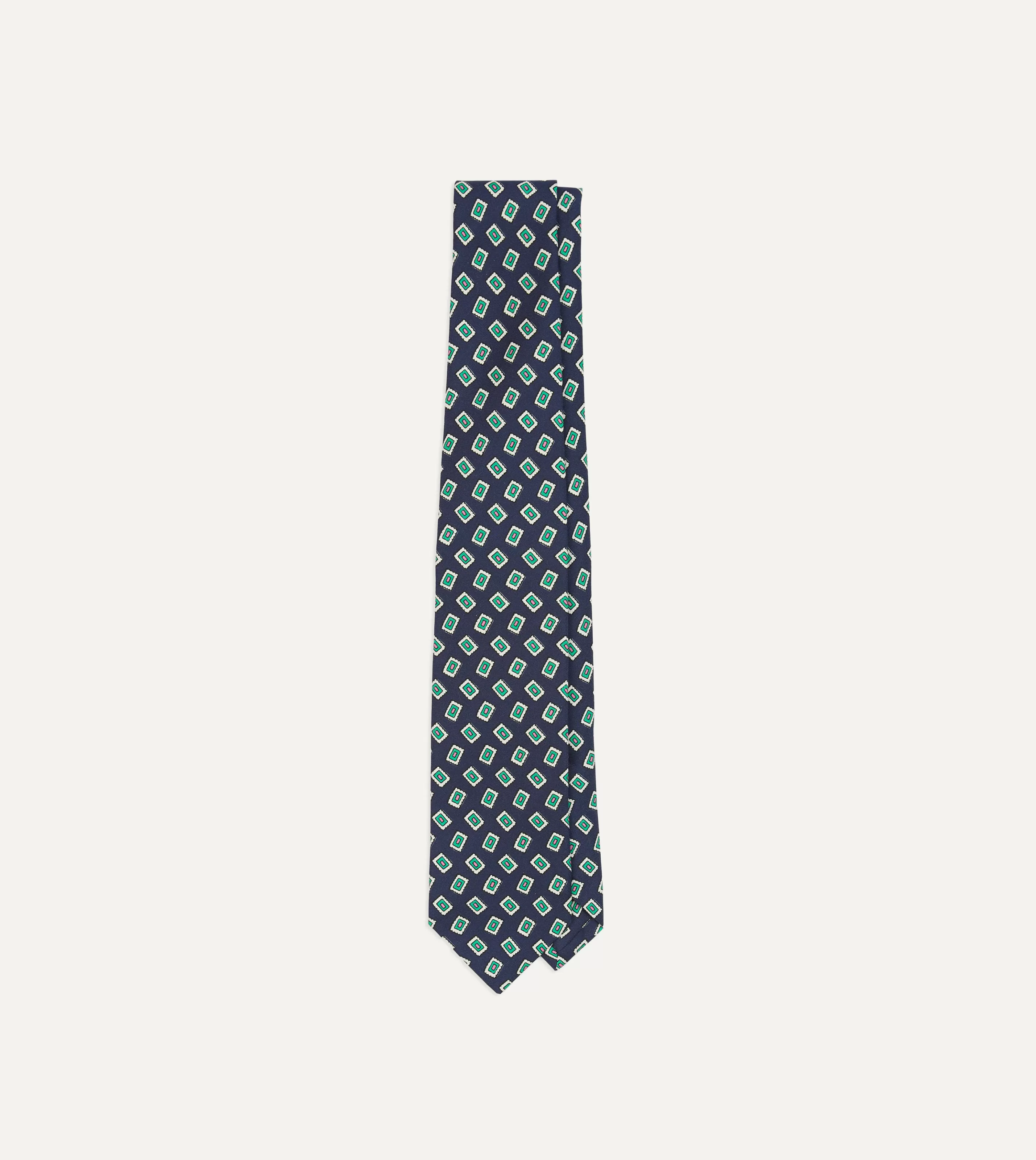 Drake’s Patterned Ties | Navy Jumbled Medallion Print Silk Self Tipped Tie