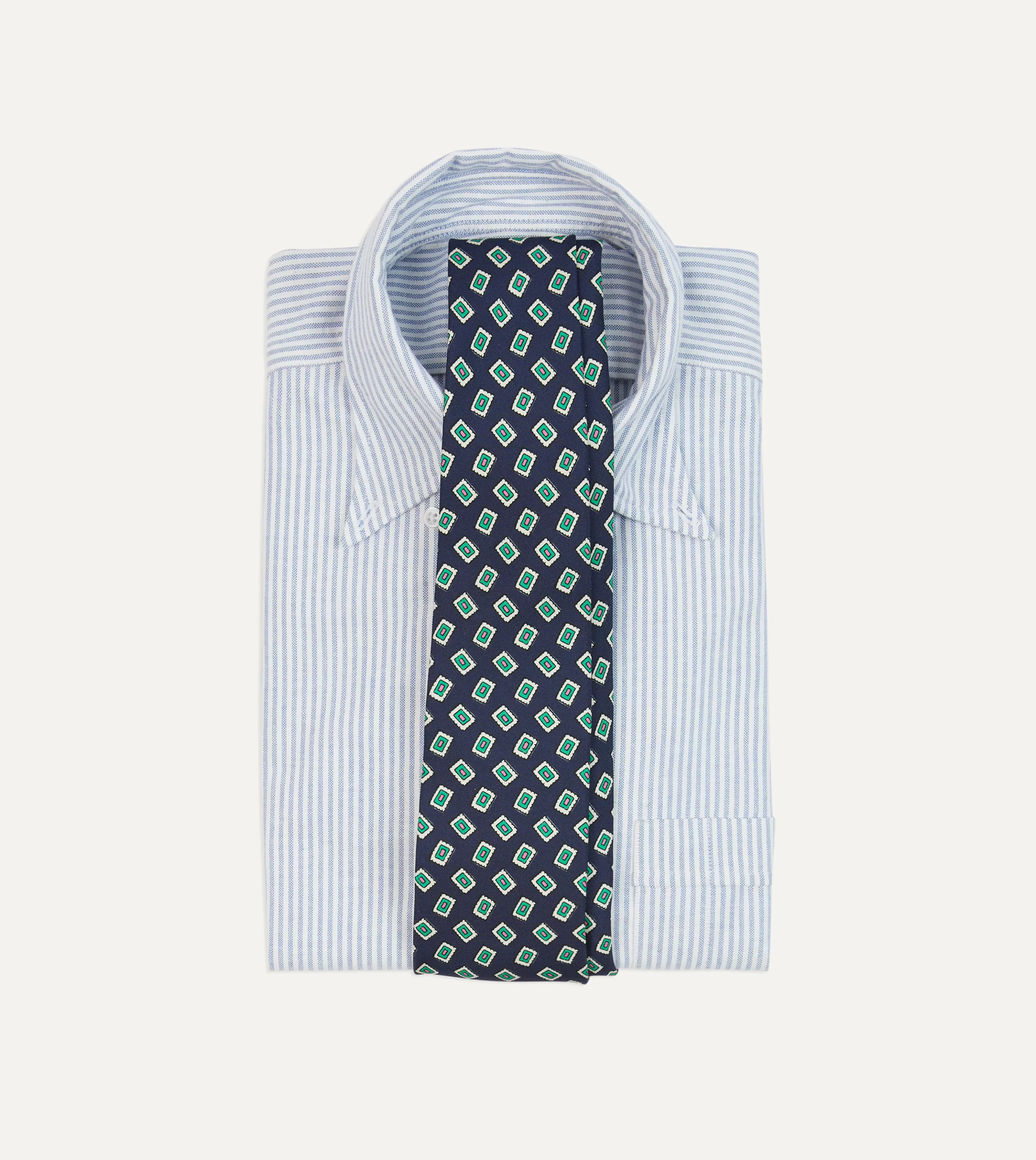 Drake’s Patterned Ties | Navy Jumbled Medallion Print Silk Self Tipped Tie