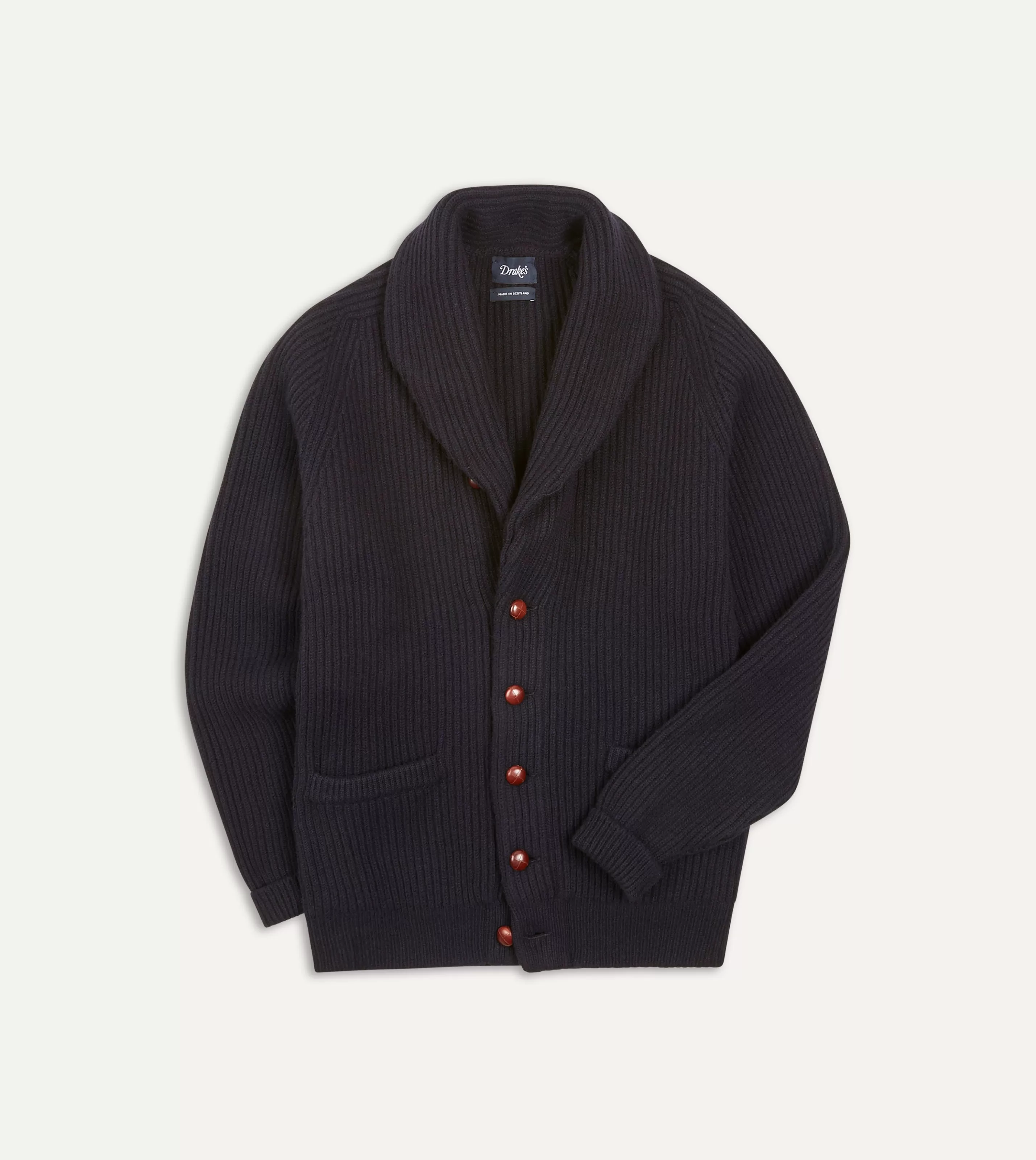 Drake’s Knitwear | Knitwear | Lambswool Shawl Collar Cardigan Navy