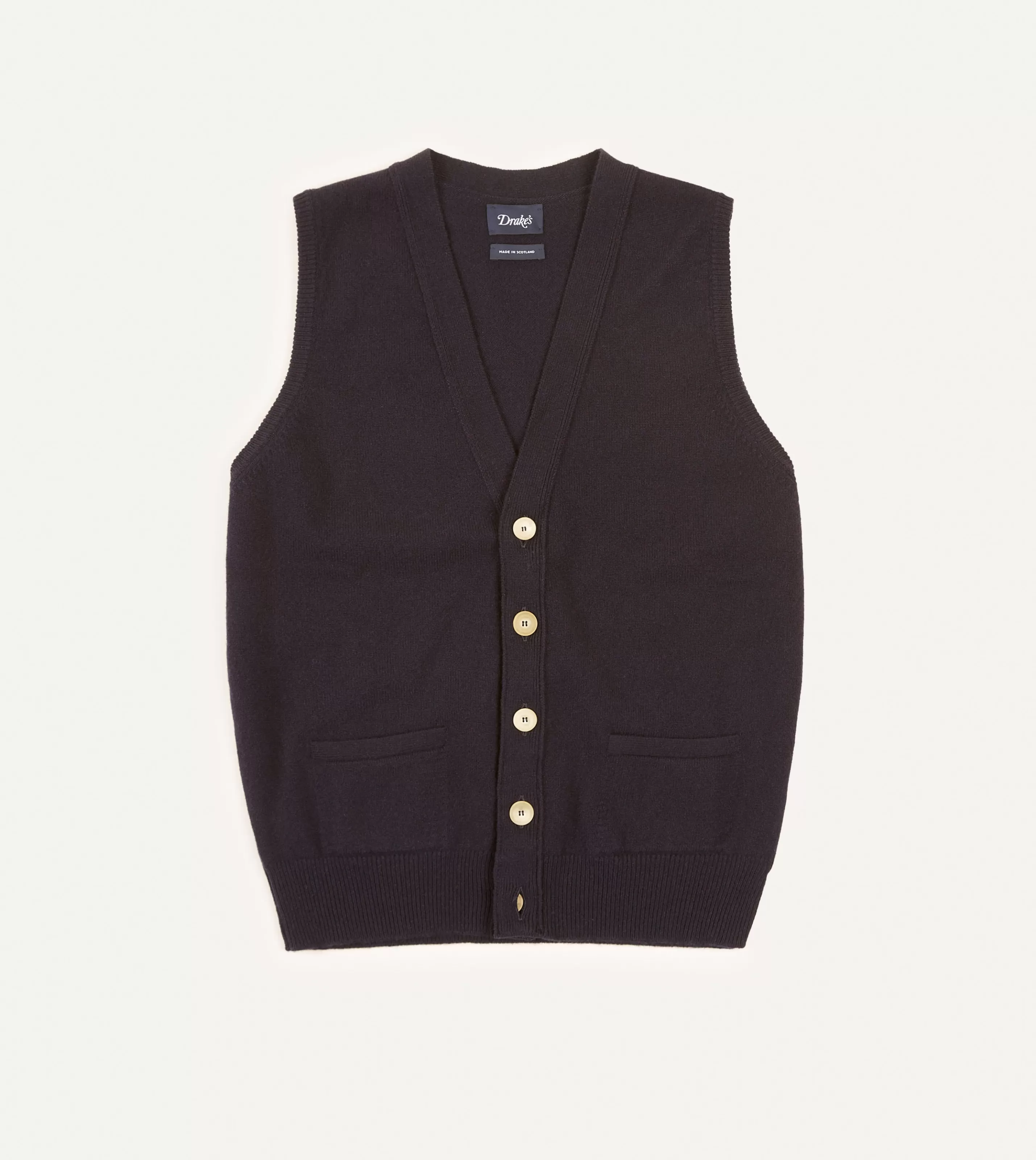 Drake’s Knitwear | Knitwear | Lambswool Sleeveless Cardigan Navy