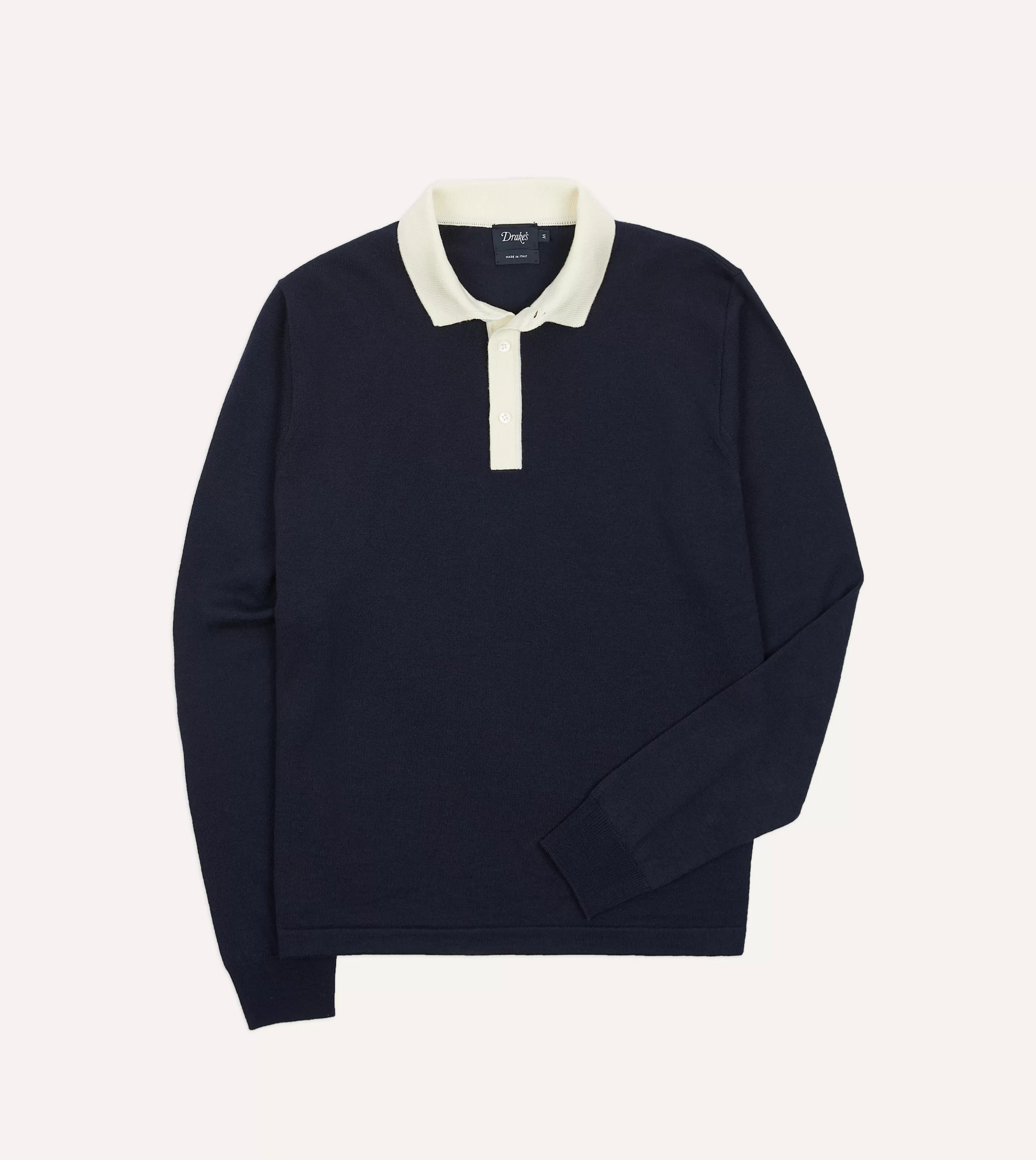 Drake’s Knitwear | Rugby Shirts | Merino Wool Knitted Rugby Shirt Navy