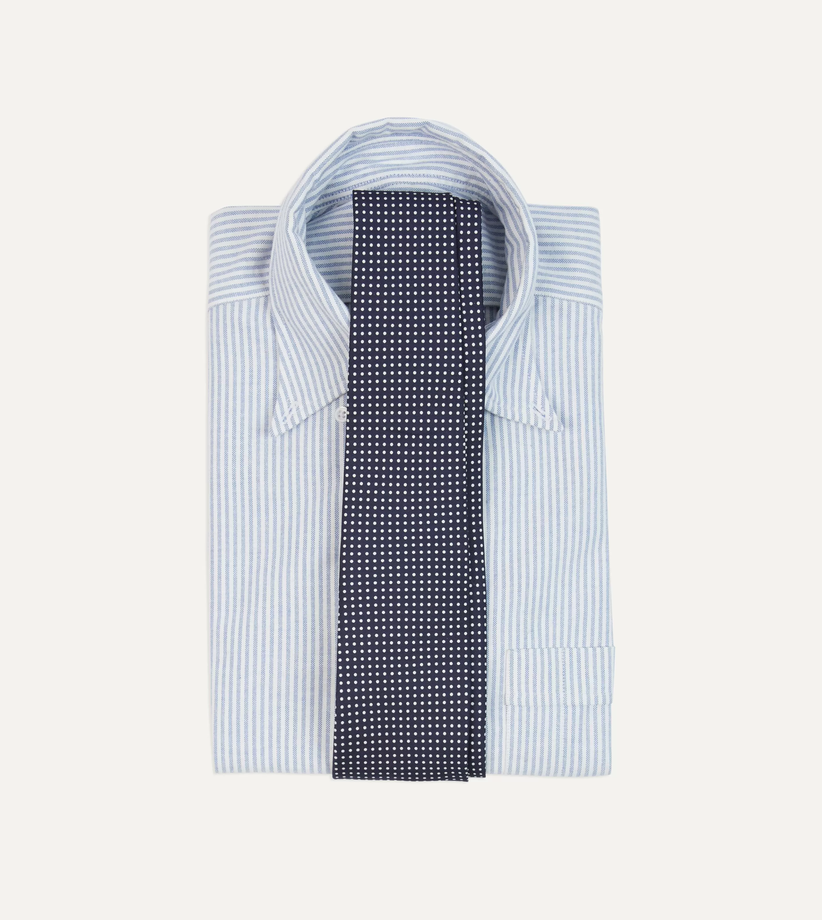 Drake’s Patterned Ties | Navy Micro Polka Dot Silk Self-Tipped Tie