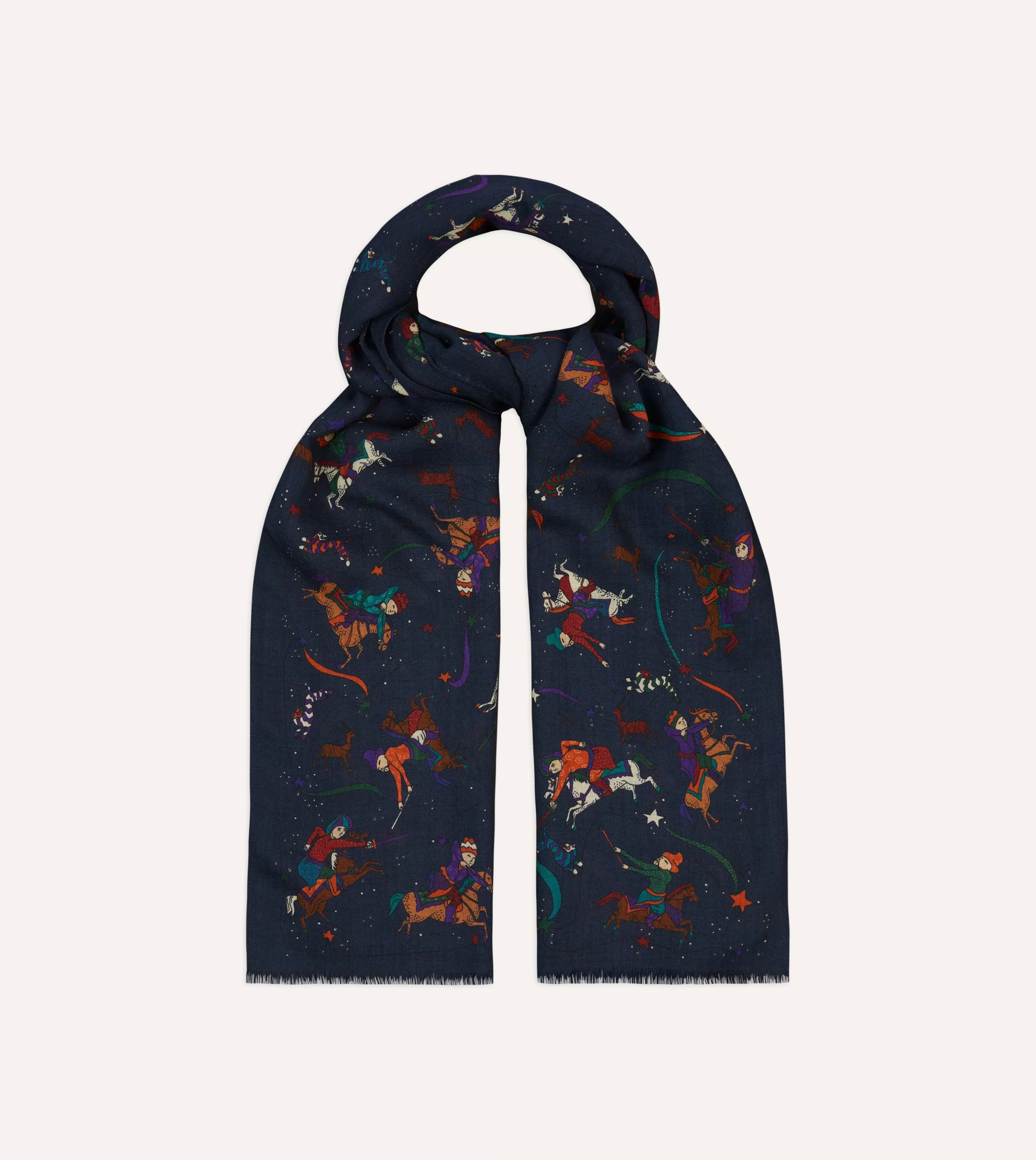 Drake’s Scarves | Scarves | Mughal And Stars Print Wool Scarf Navy