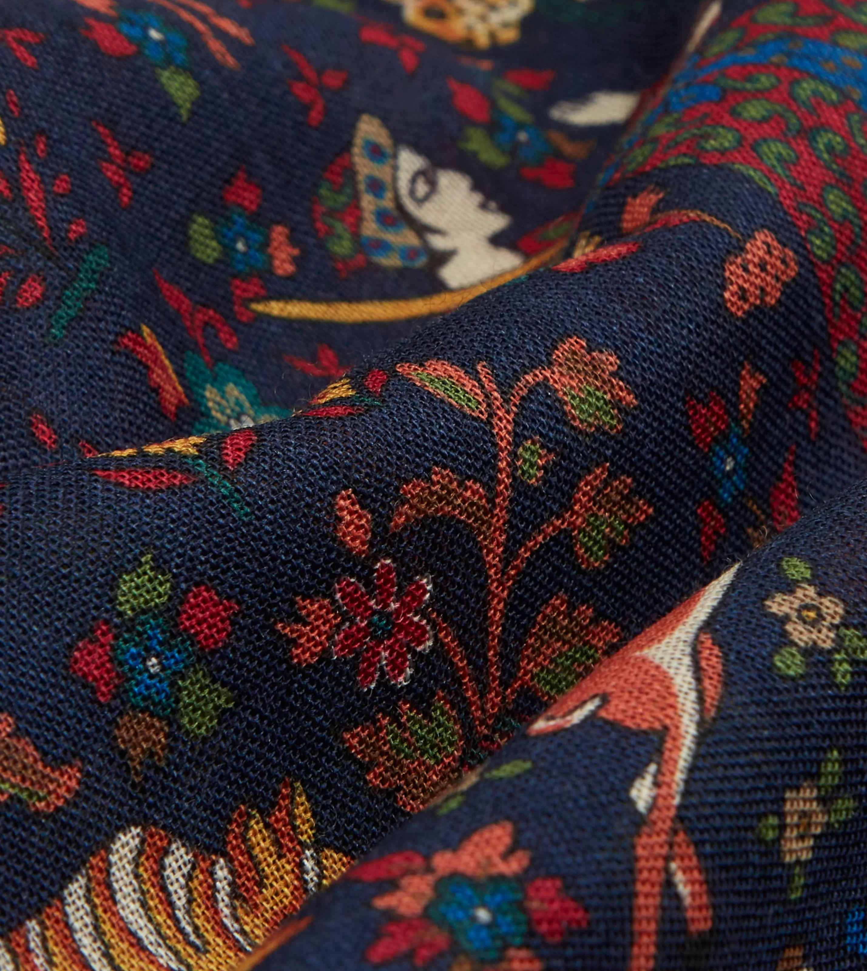 Drake’s Scarves | Scarves | Mughal Hunter Print Wool-Silk Scarf Navy