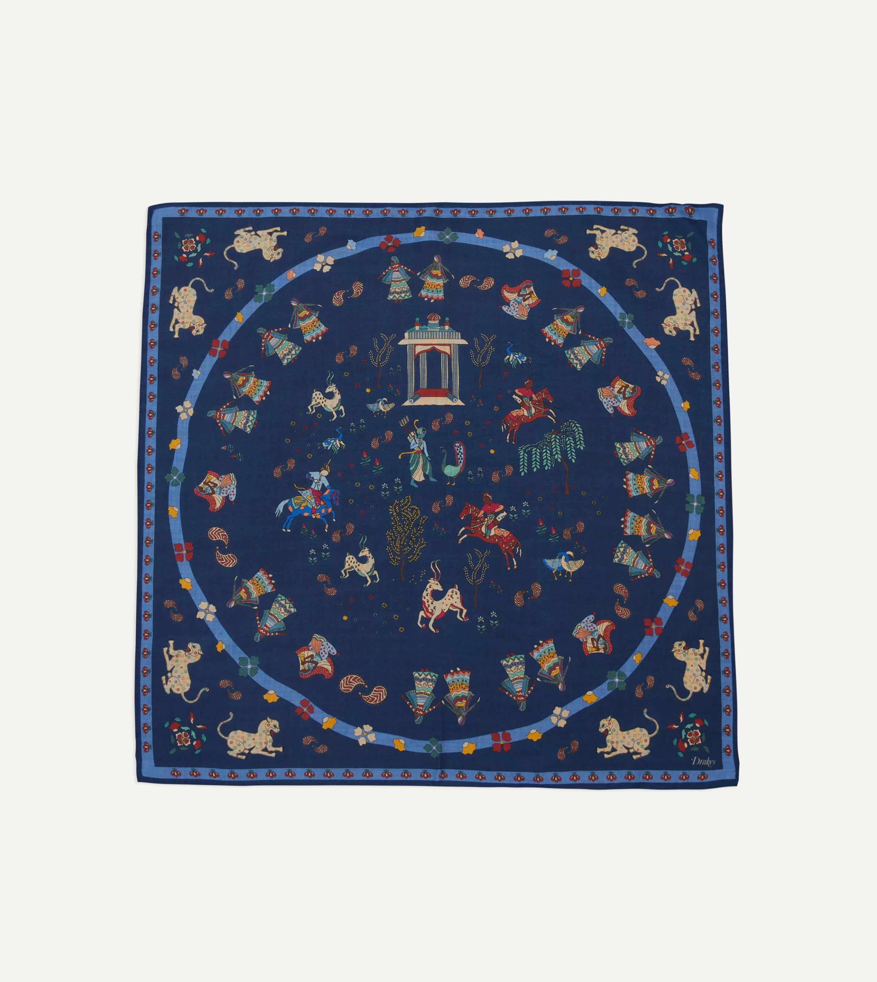 Drake’s Bandanas | Navy Mughal Leopards Print Wool-Silk Bandana