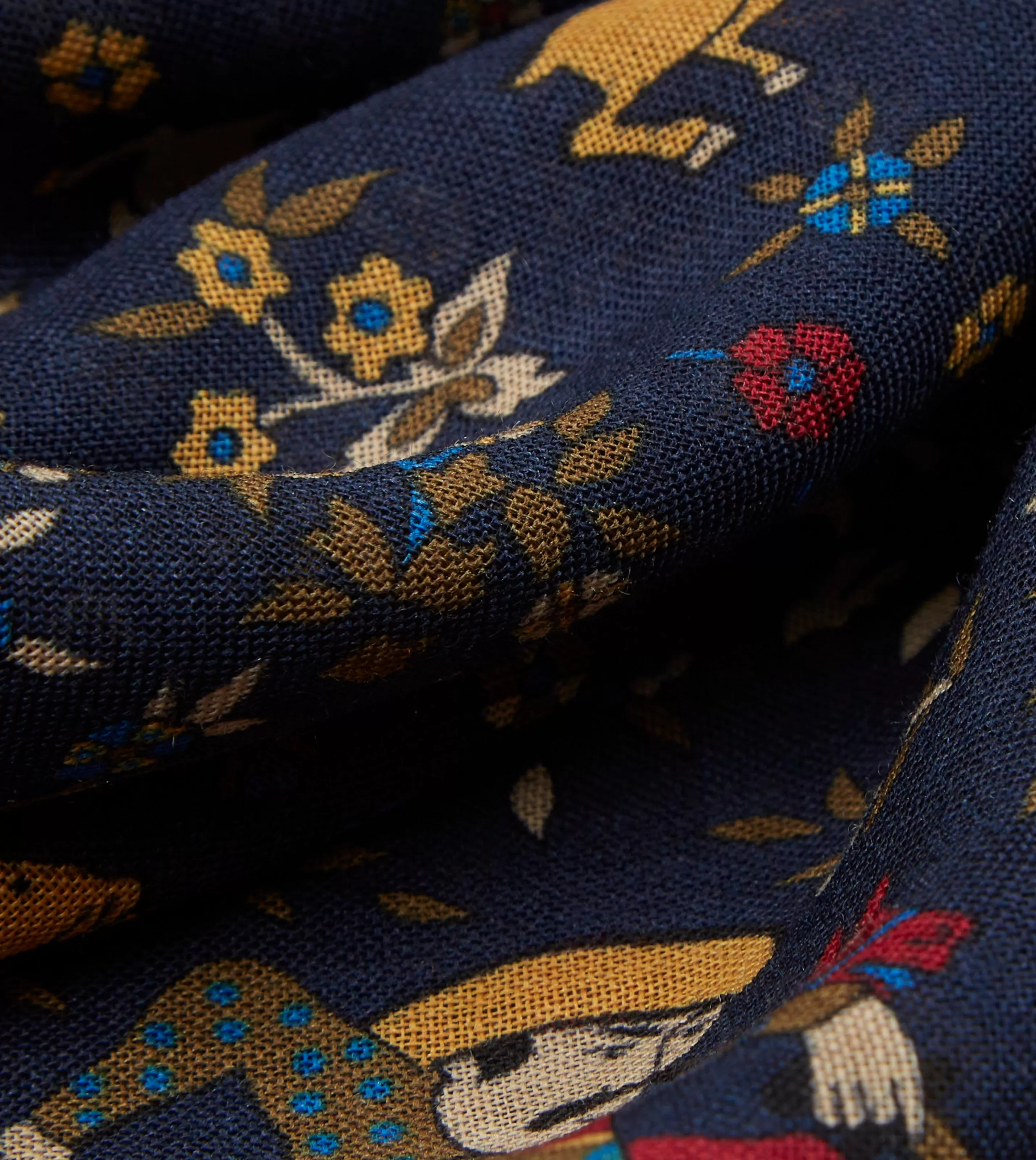 Drake’s Scarves | Scarves | Navy Mughal Print Wool-Silk Square Scarf