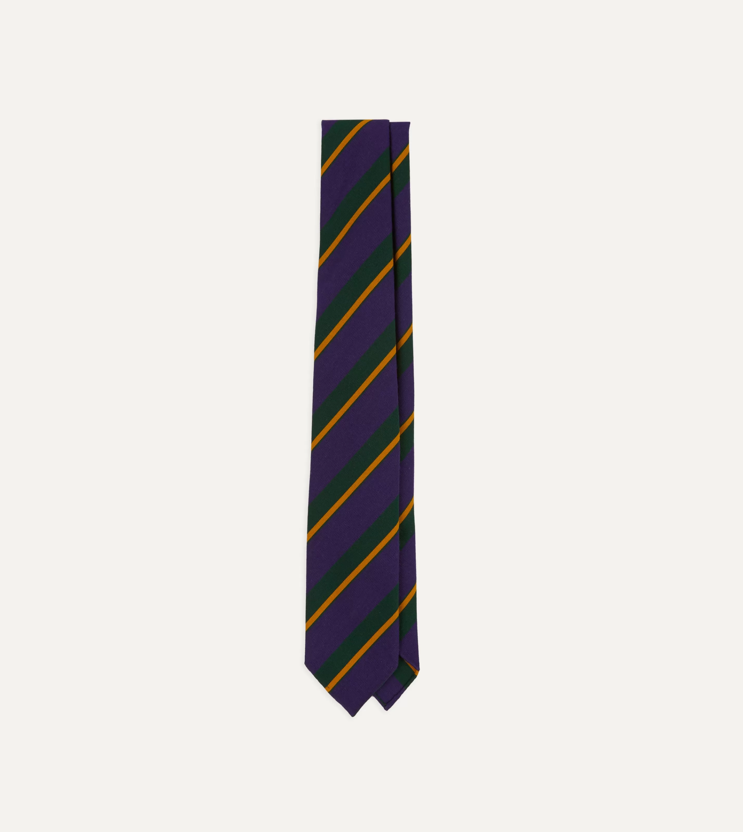 Drake’s Striped Ties | Navy Multicoloured Stripe Repp Wool Cotton Hand-Rolled Tie