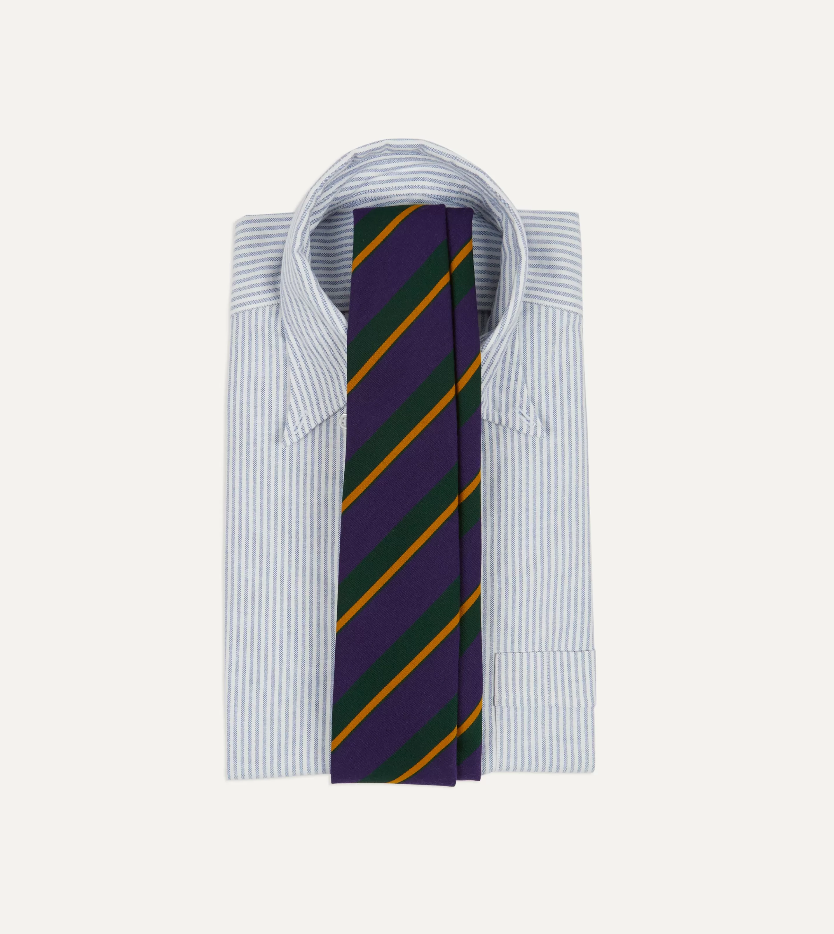 Drake’s Striped Ties | Navy Multicoloured Stripe Repp Wool Cotton Hand-Rolled Tie