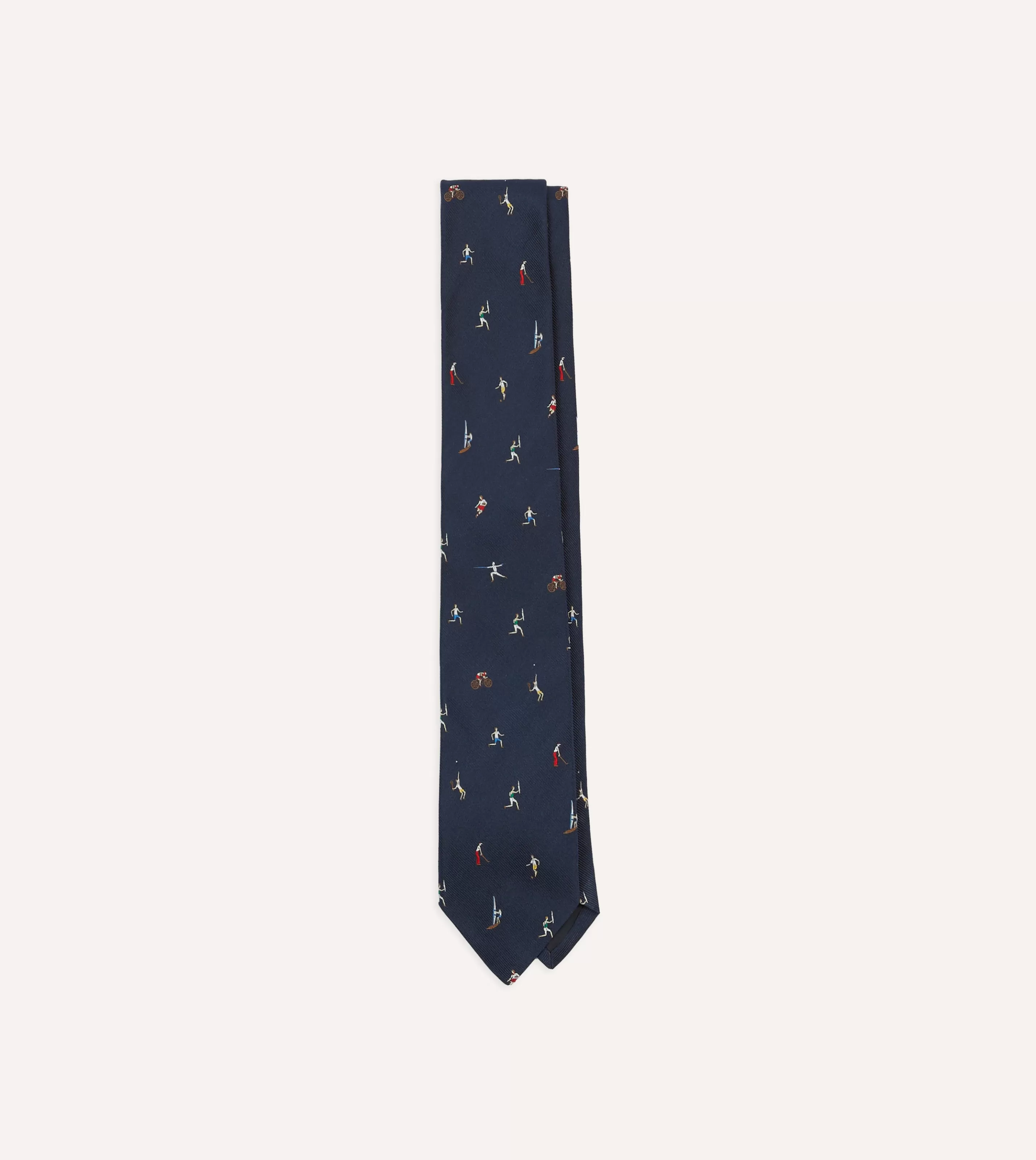 Drake’s Patterned Ties | Navy Olympic Games Motif Silk Tipped Tie