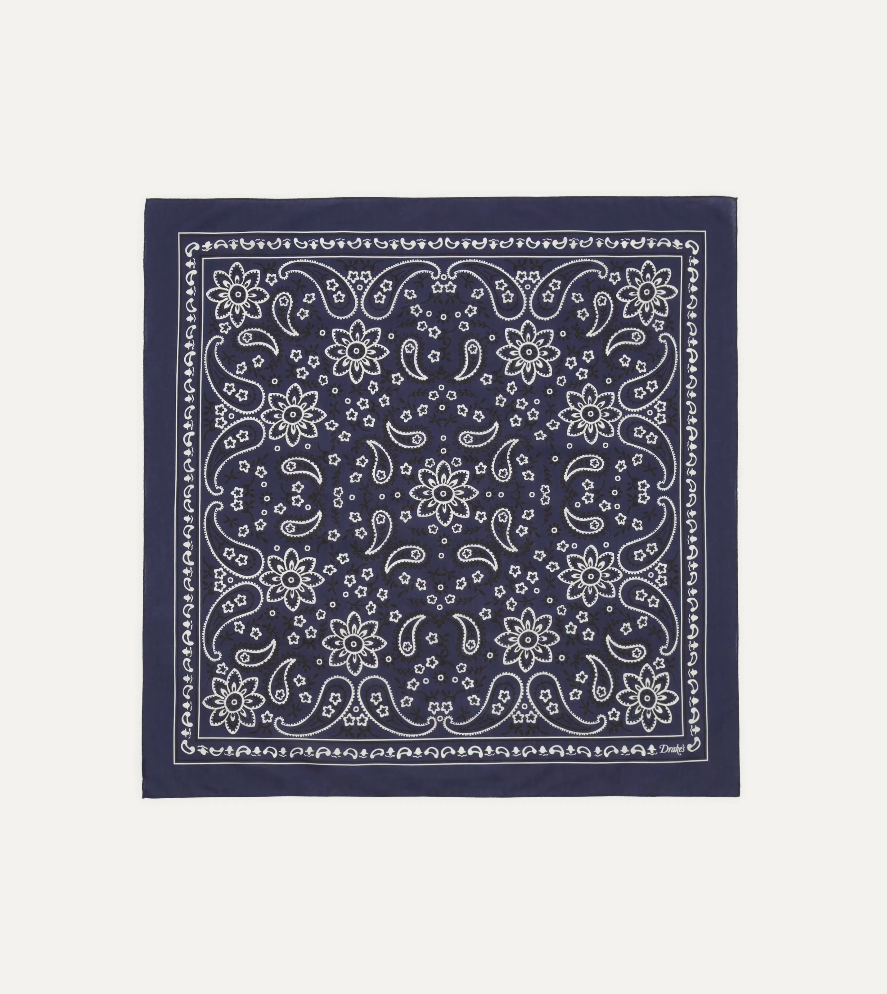 Drake’s Bandanas | Paisley Print Cotton Bandana Navy